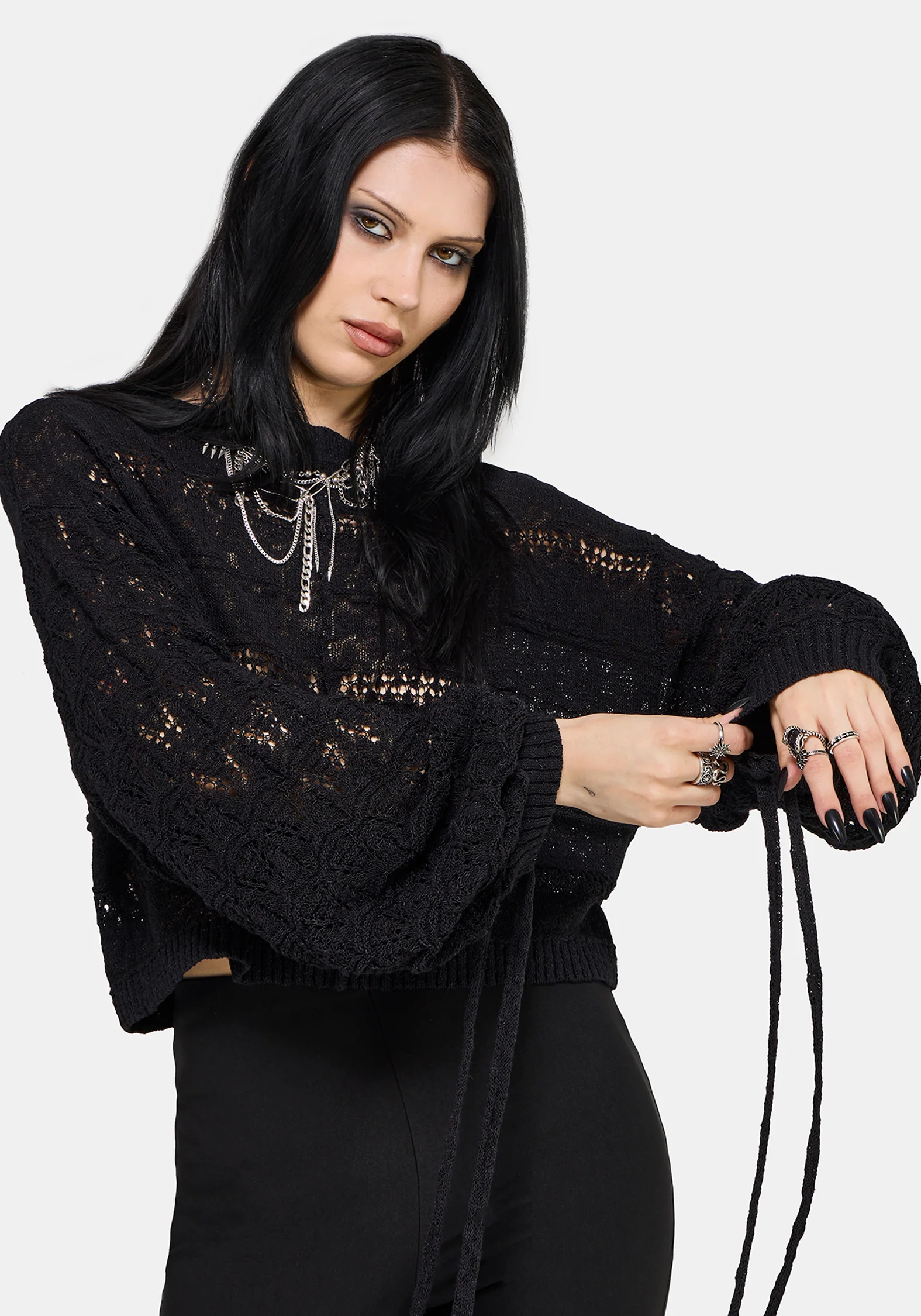 Cherith Balloon Sleeve Pointelle Stripe Jumper - Image 6