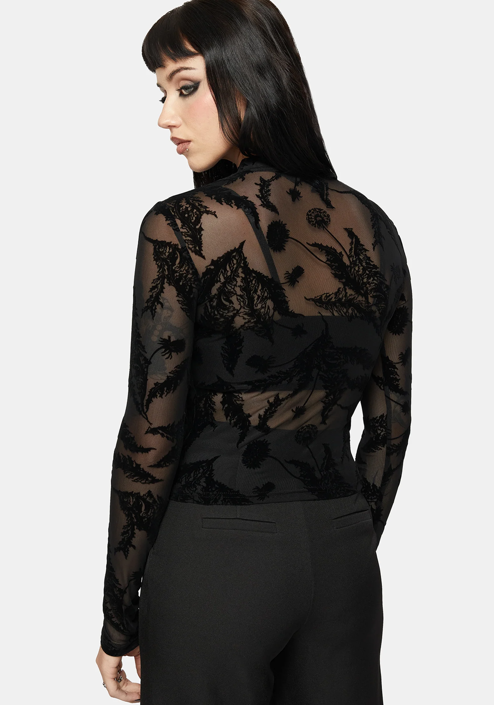 Cimora Dandelion Flock Mesh Long Sleeve Top - Image 3