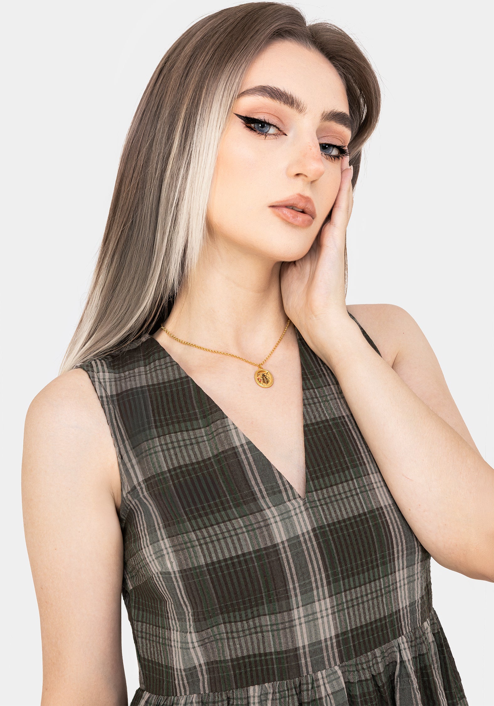Clara Cotton Check Sleeveless Tiered Smock Midi Dress - Image 2