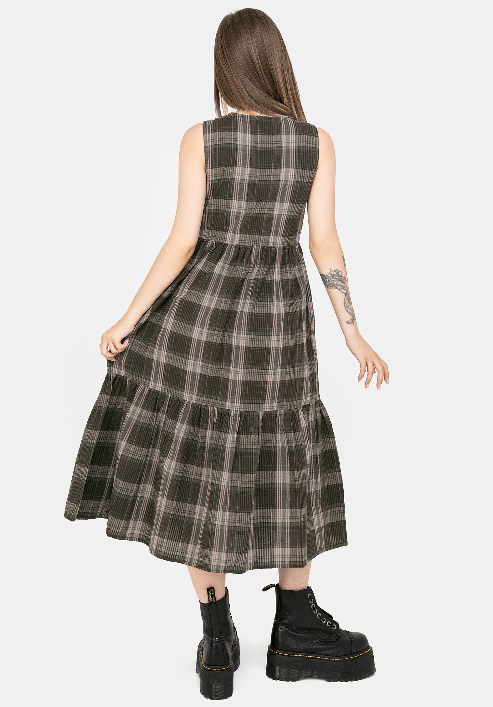 Clara Cotton Check Sleeveless Tiered Smock Midi Dress - Image 3