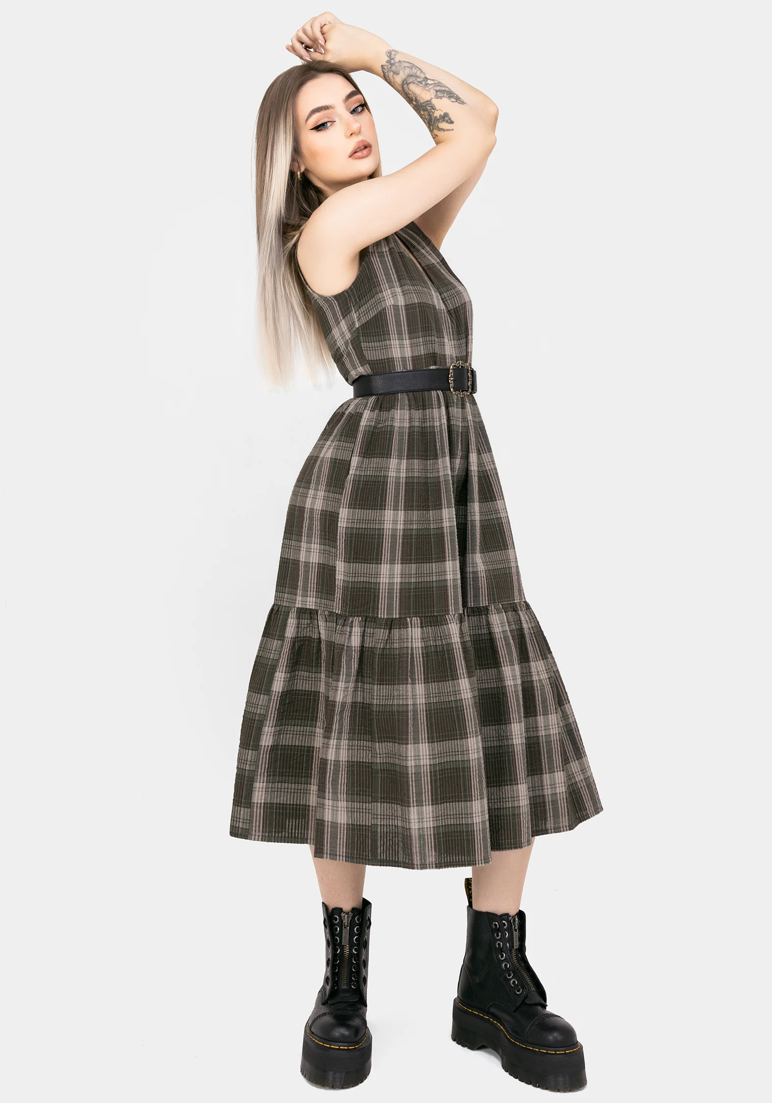 Clara Cotton Check Sleeveless Tiered Smock Midi Dress - Image 5