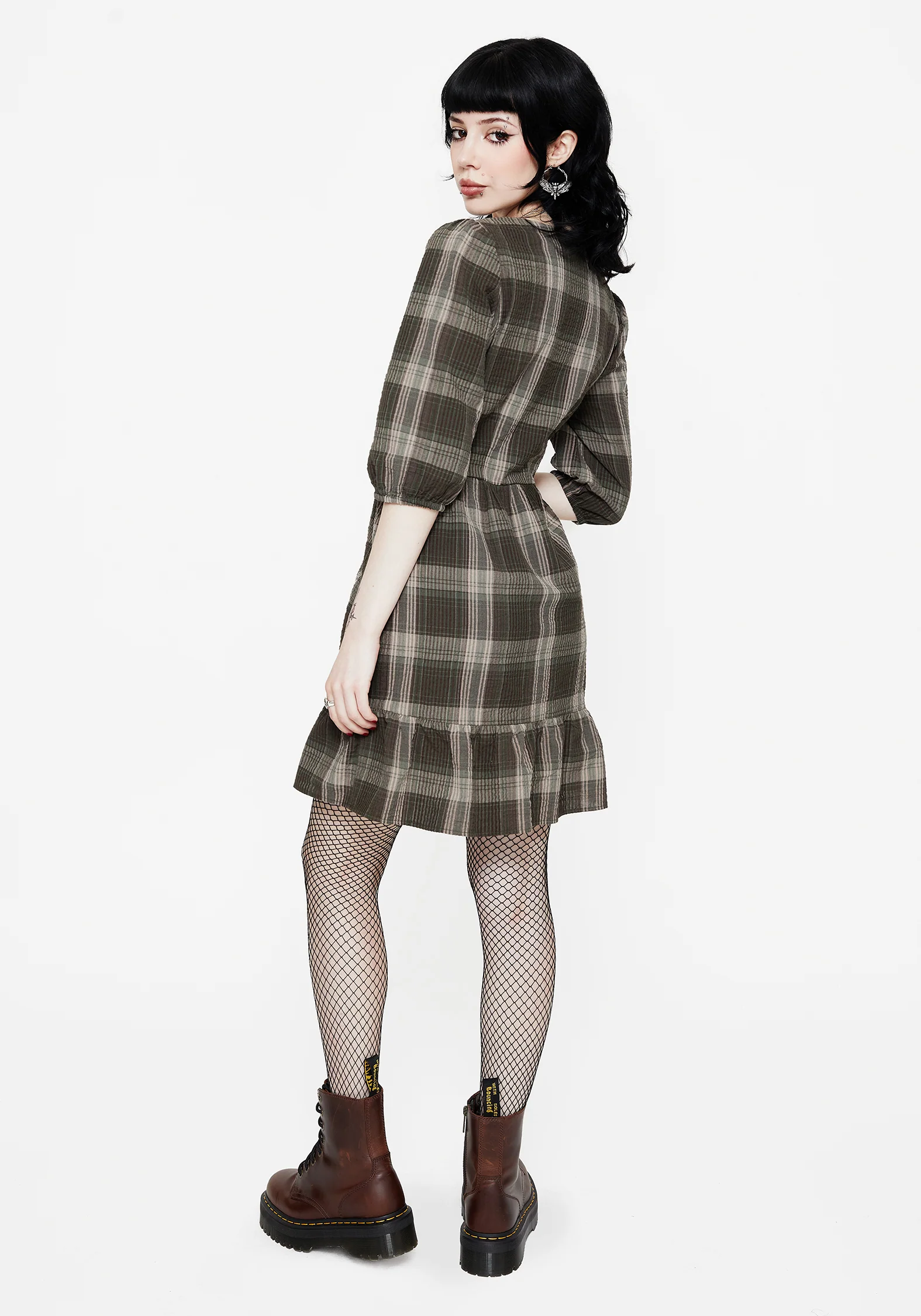 Clara Cotton Check Tiered Mini Smock Dress - Image 3