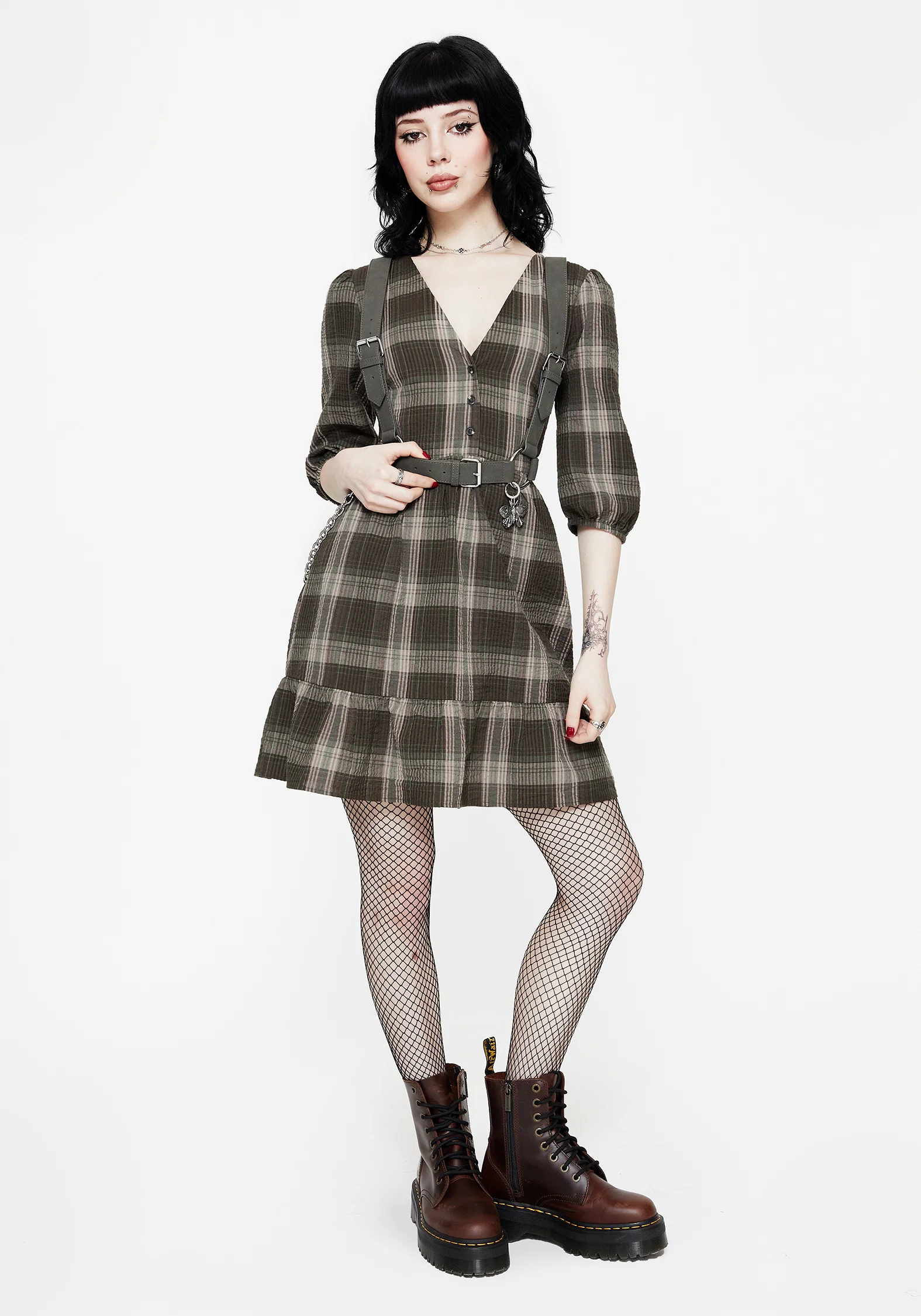 Clara Cotton Check Tiered Mini Smock Dress - Image 4