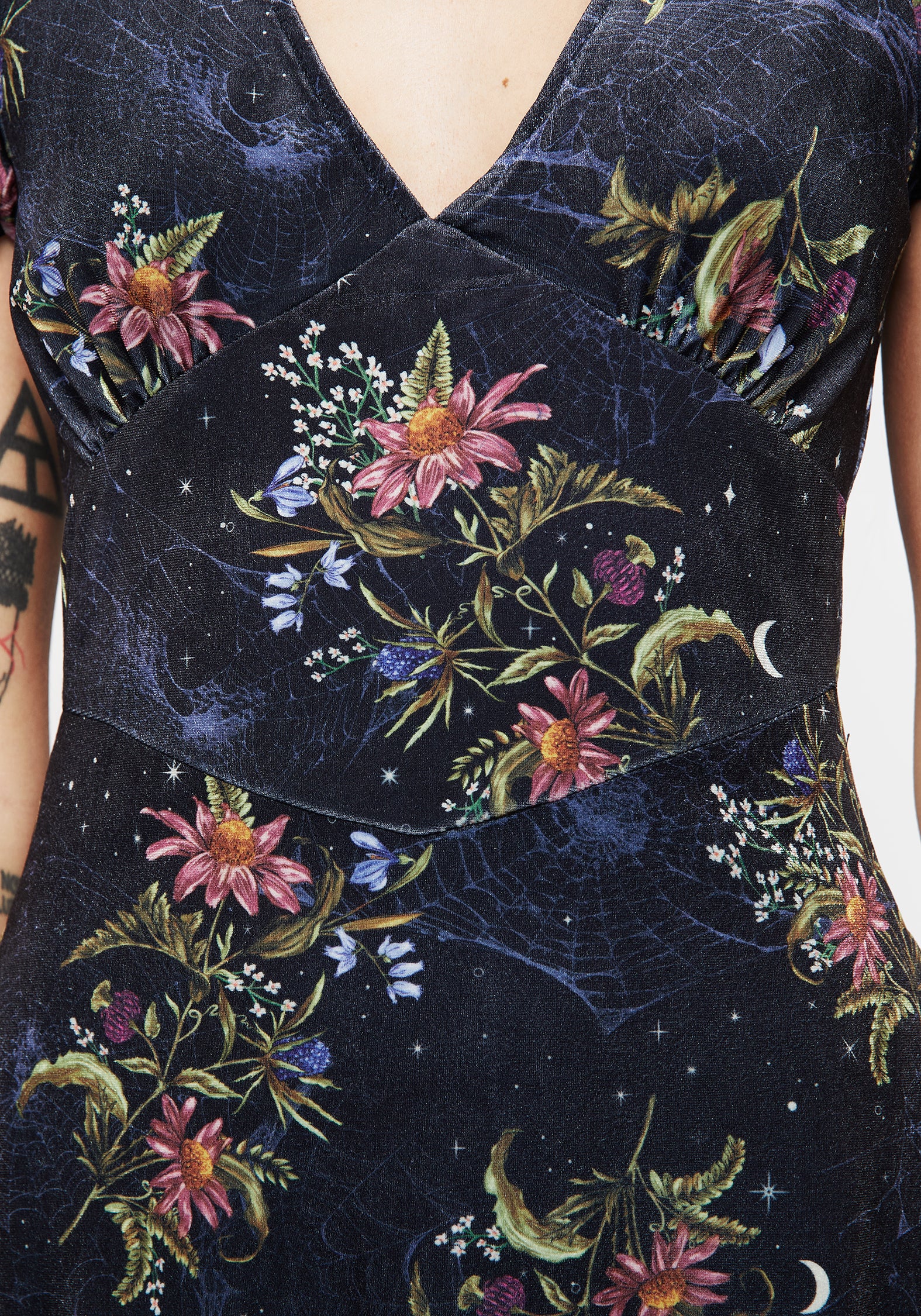 Cleome Floral Spiderweb Velour Corset Midi Dress - Image 2