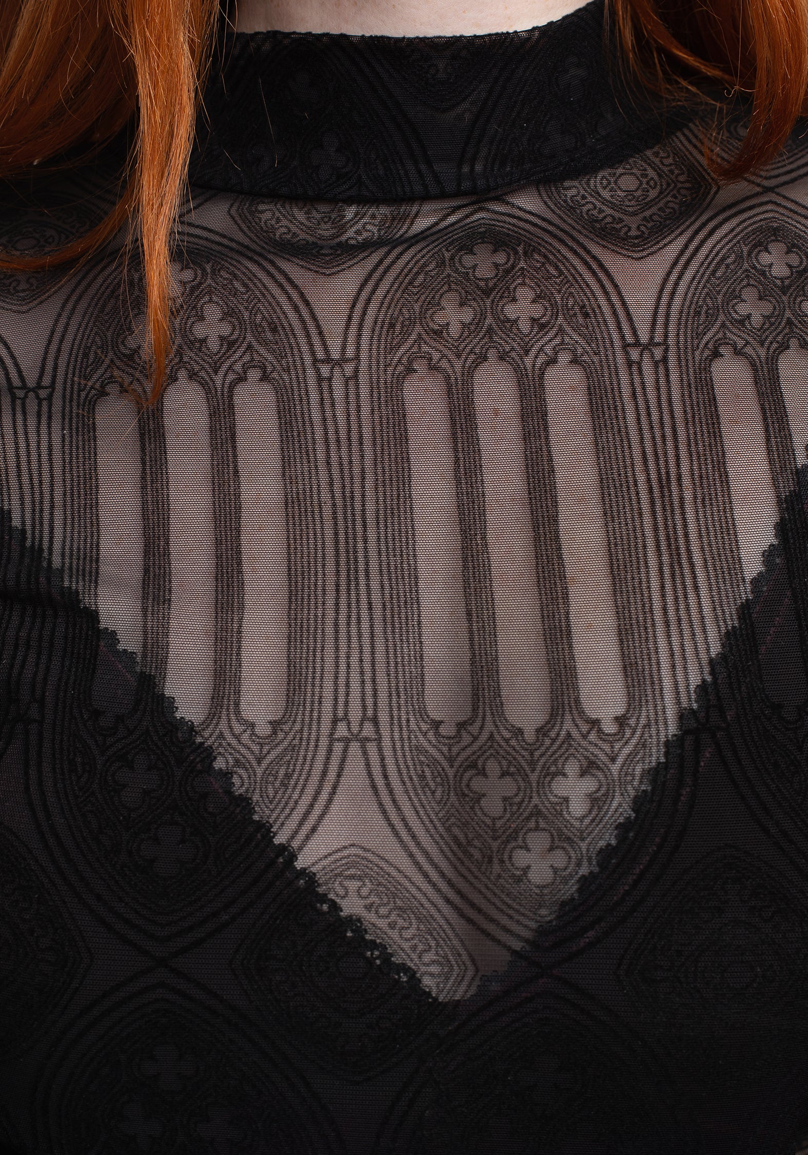 Cloister Flocked Mesh High Neck Long Sleeve Top - Image 2