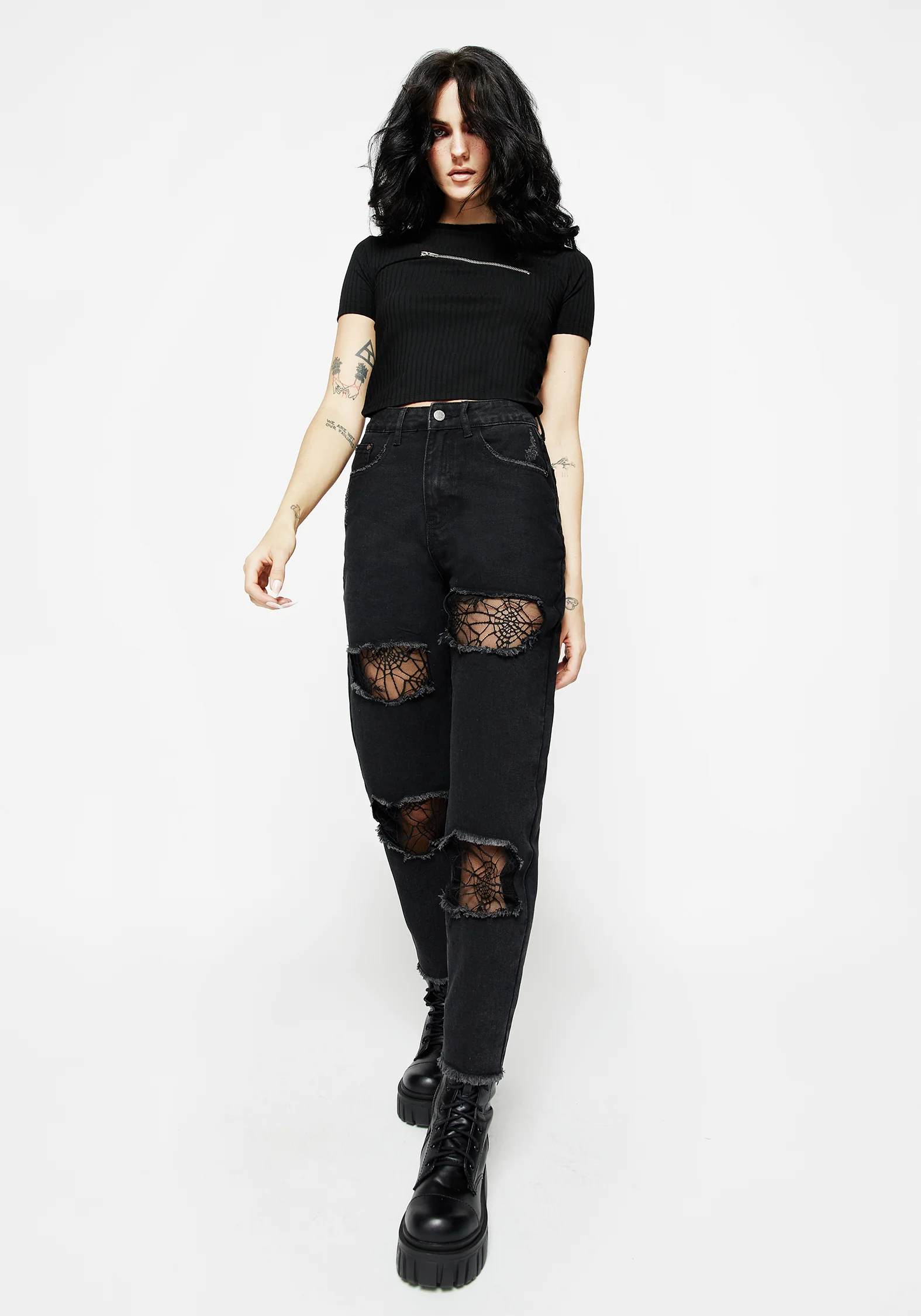 Cobweb Distressed Denim Jeans - Image 7