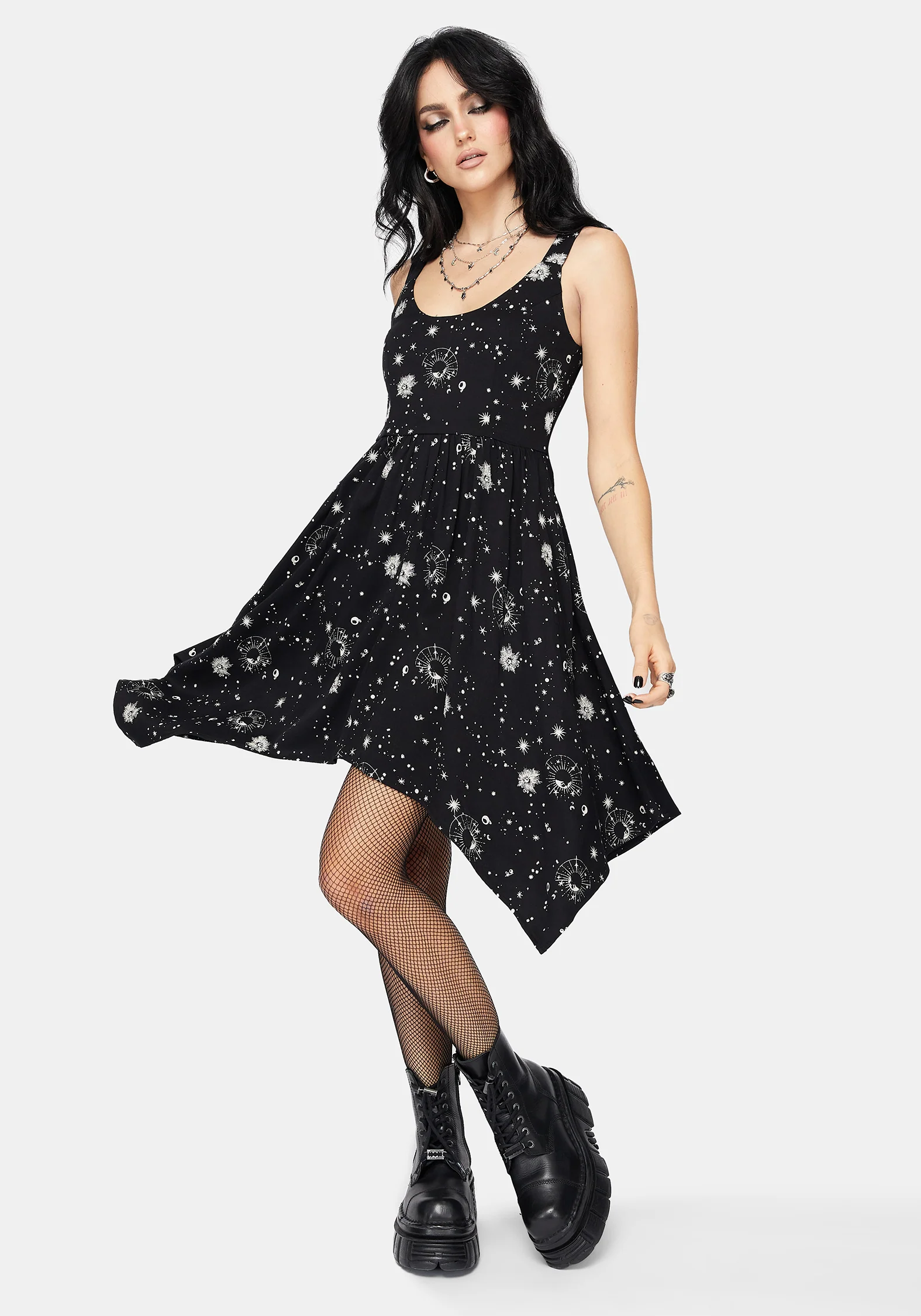 Comet Celestial Printed Handkerchief Hem Mini Dress - Image 5