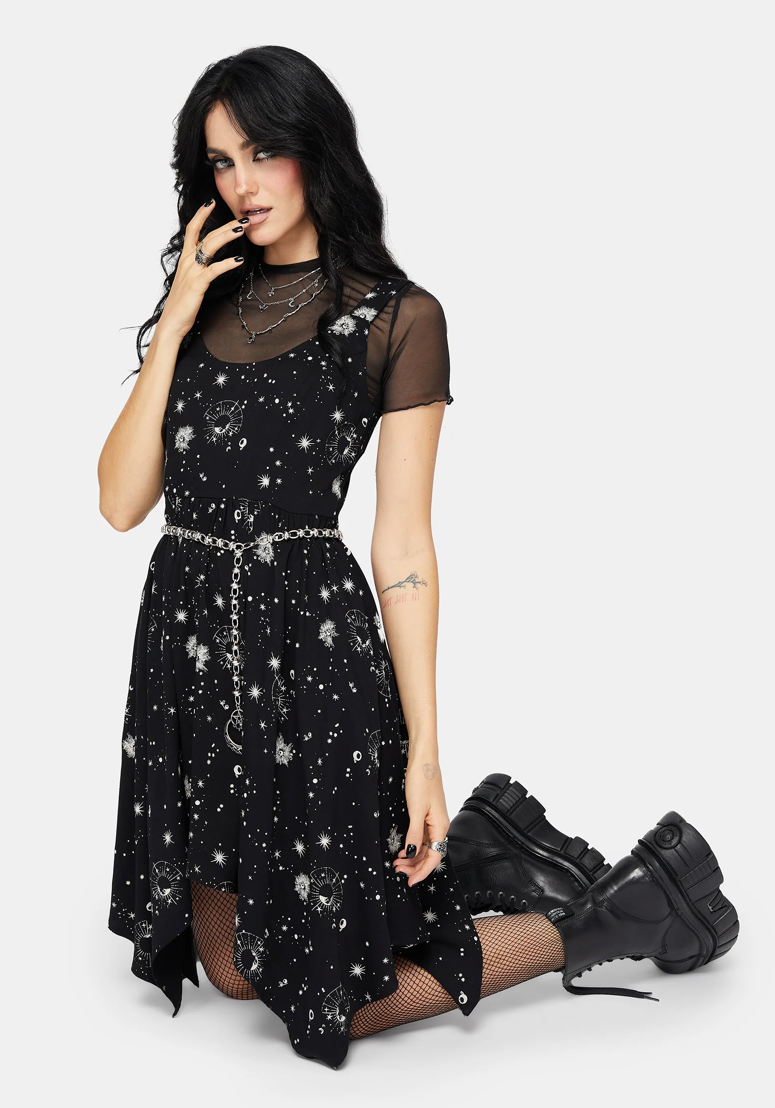 Comet Celestial Printed Handkerchief Hem Mini Dress - Image 6