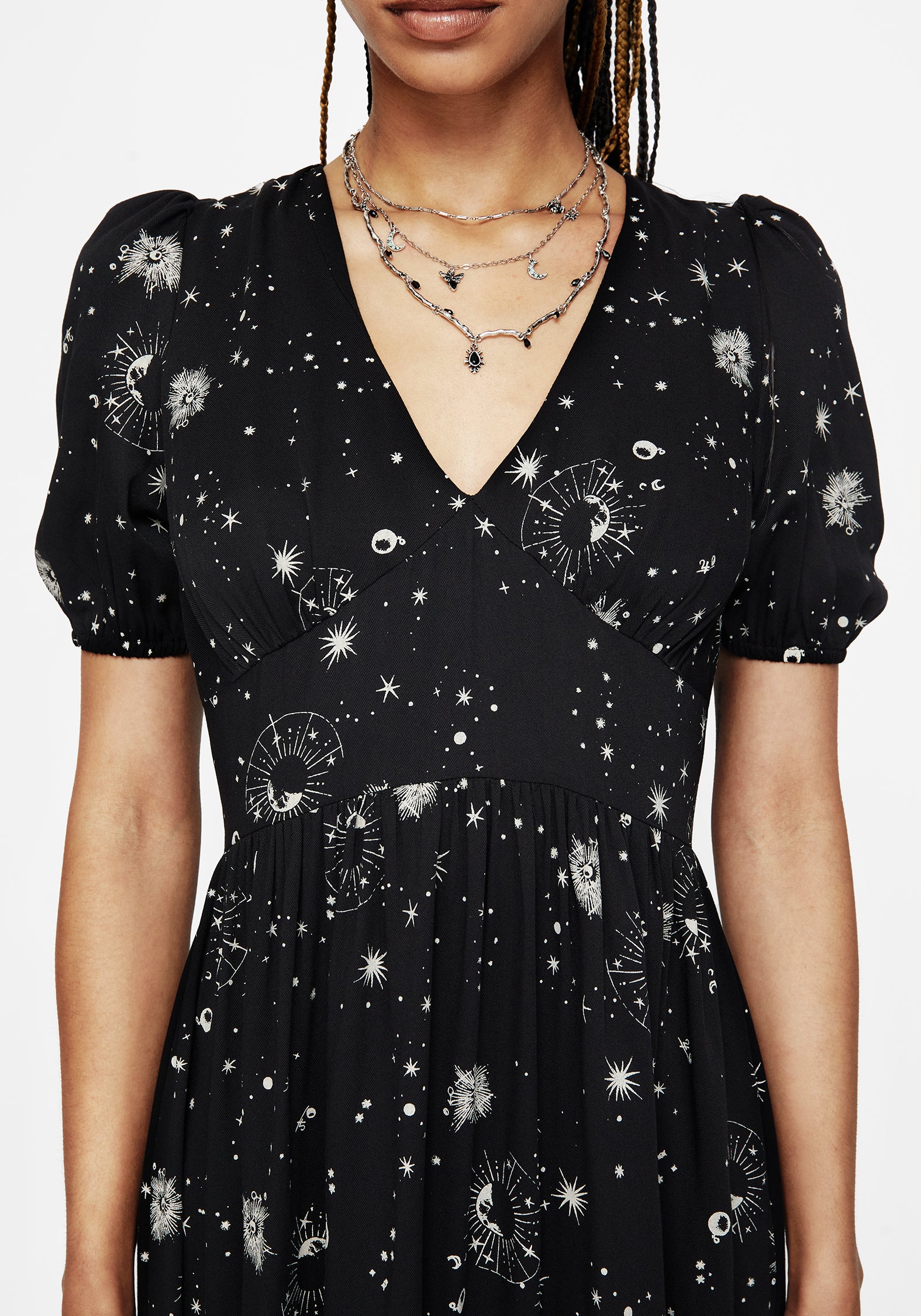 Comet Celestial Printed Puff Sleeve Midaxi Dress - Image 2