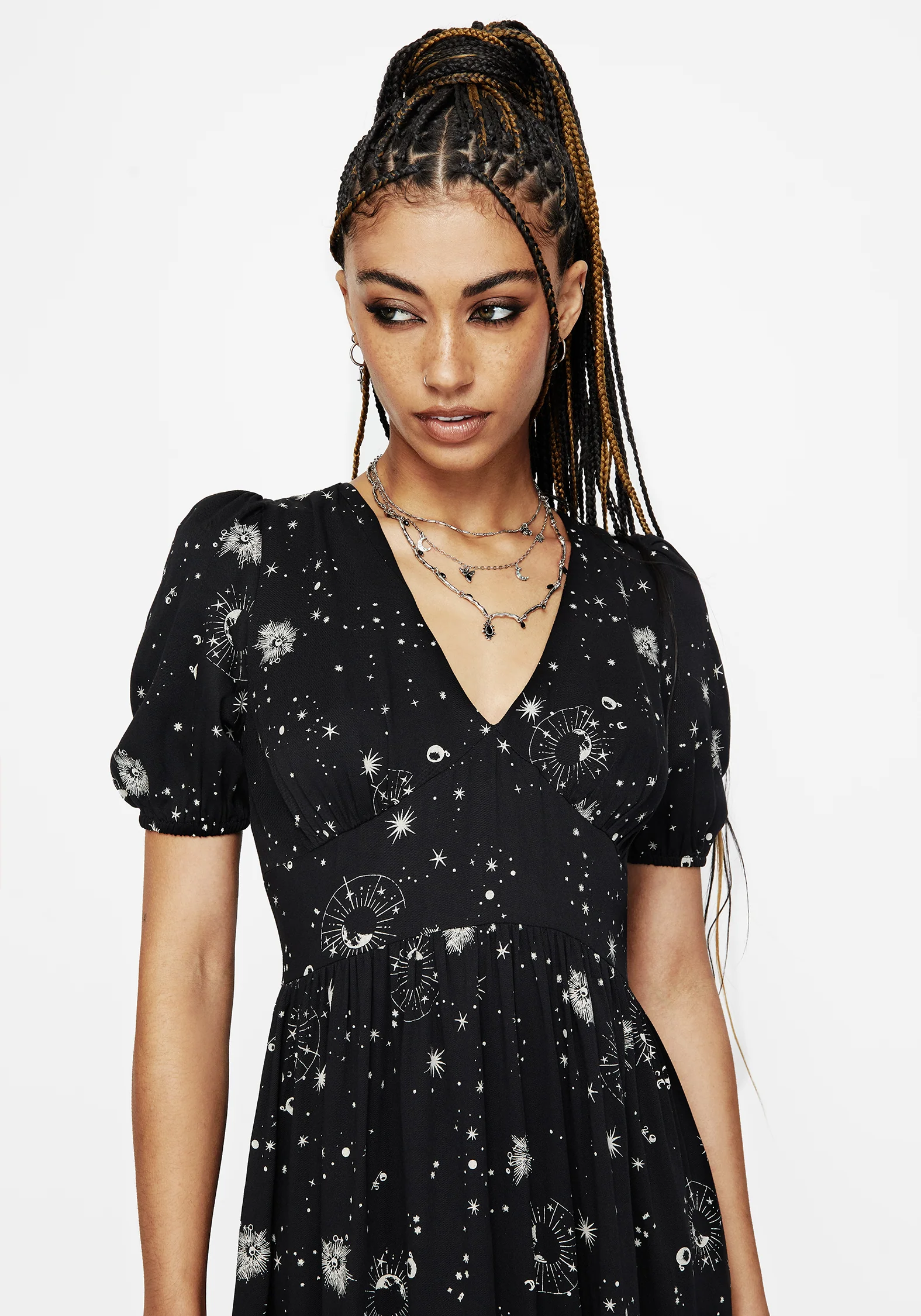 Comet Celestial Printed Puff Sleeve Midaxi Dress - Image 5