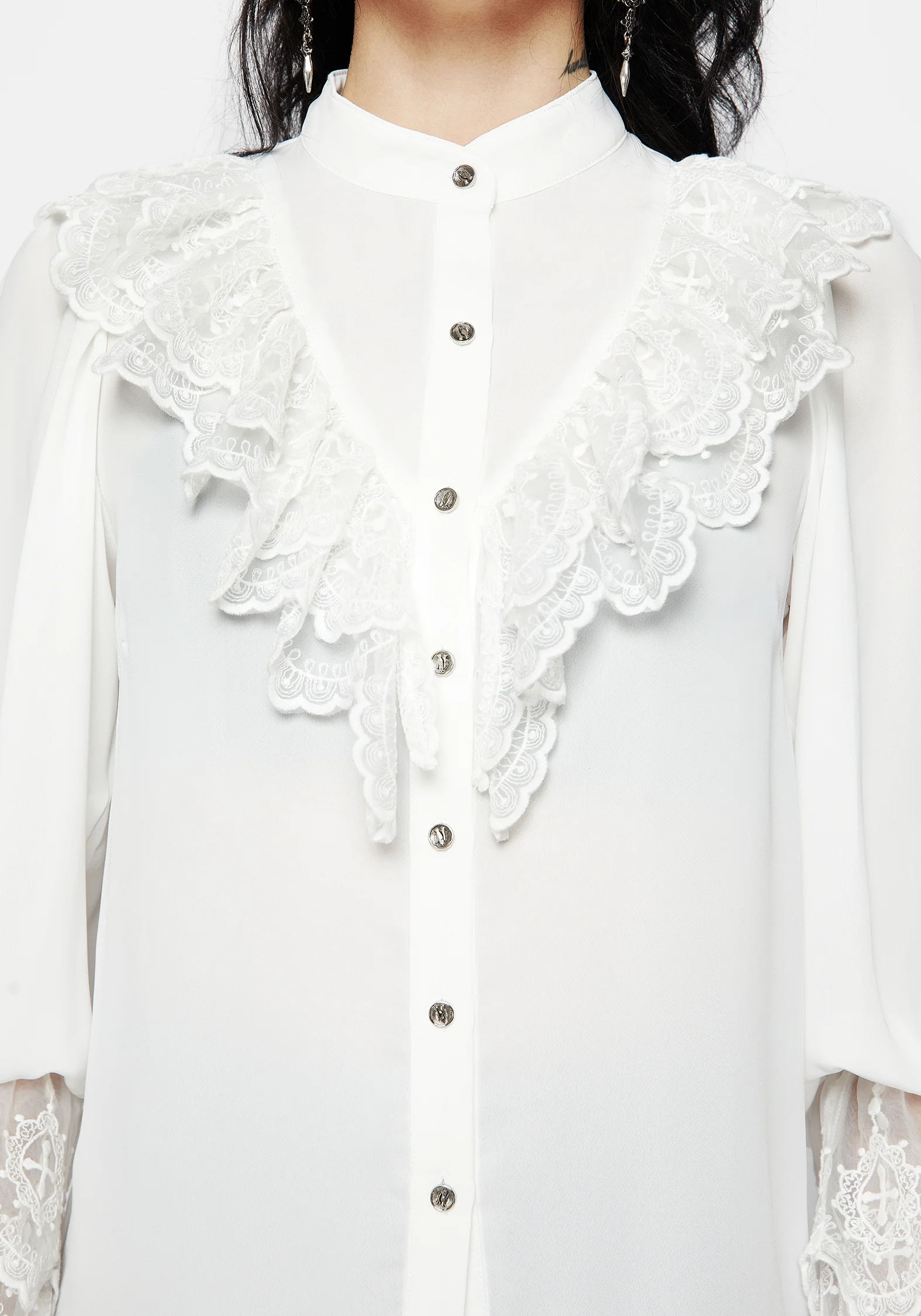 Constance Lace Frill Button Up Blouse Top - Image 2