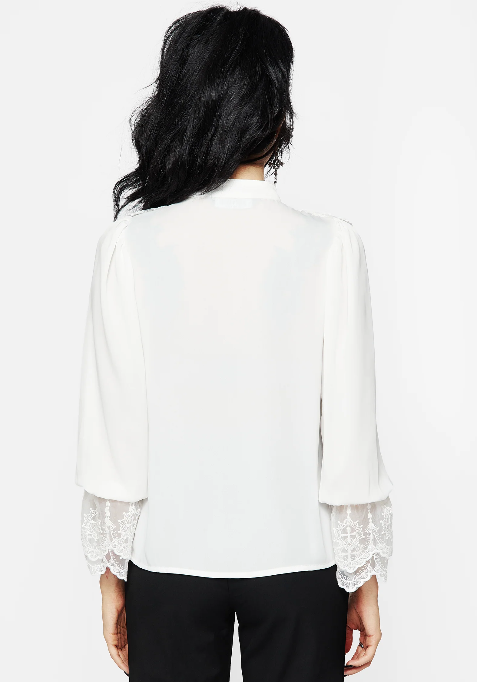 Constance Lace Frill Button Up Blouse Top - Image 3