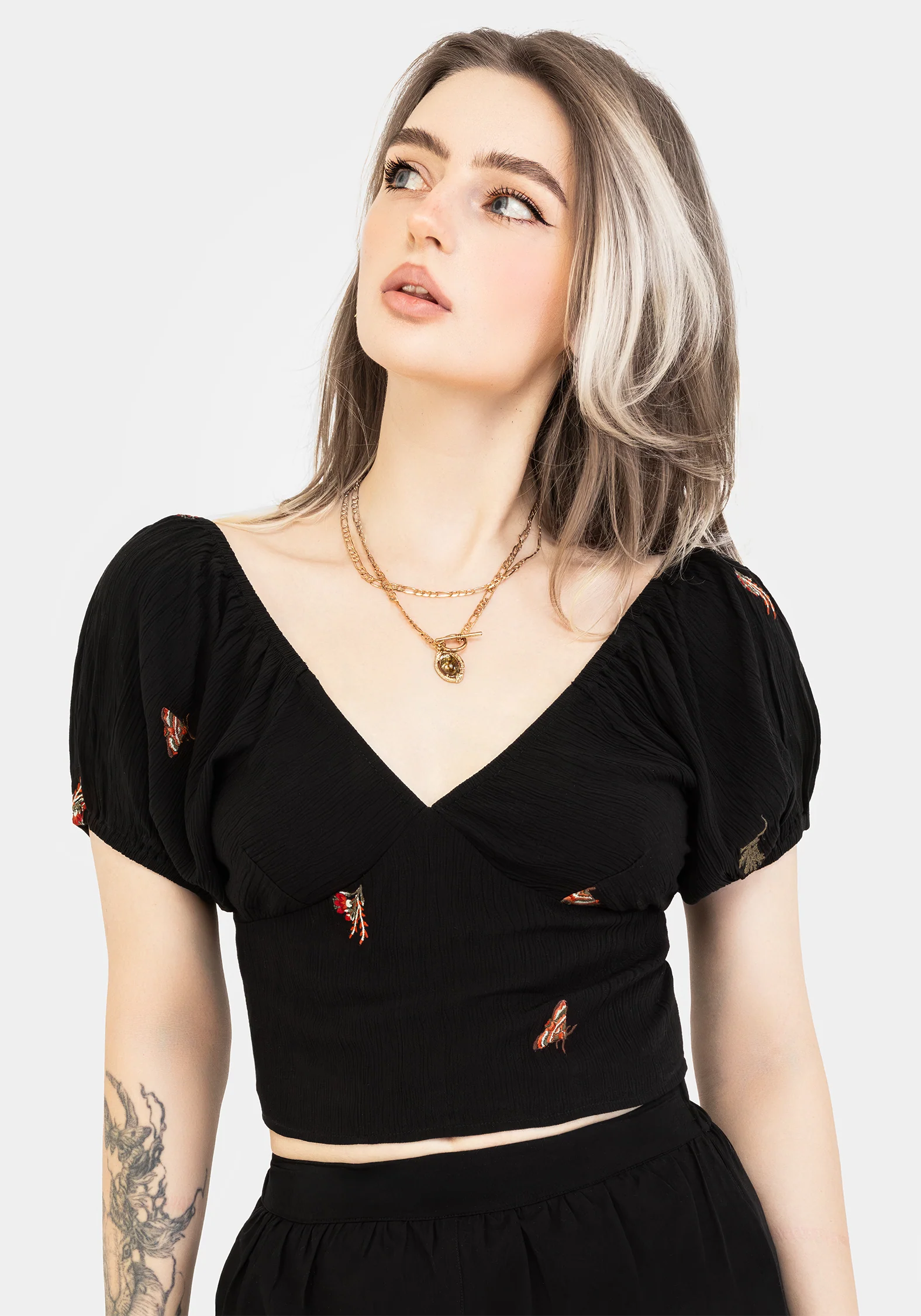 Copia Moth Embroidered Cotton Puff Sleeve Top - Image 5