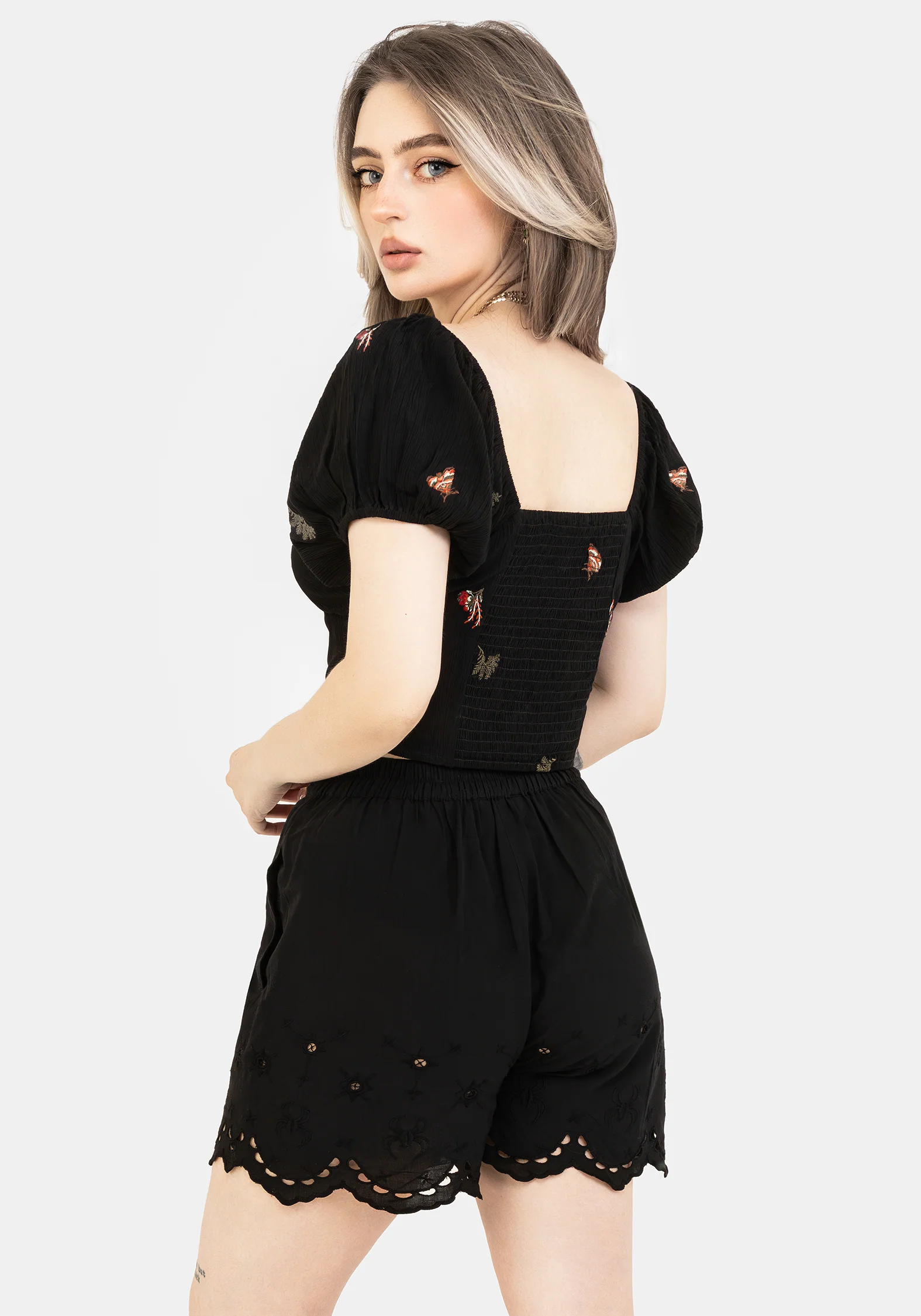 Copia Moth Embroidered Cotton Puff Sleeve Top - Image 7