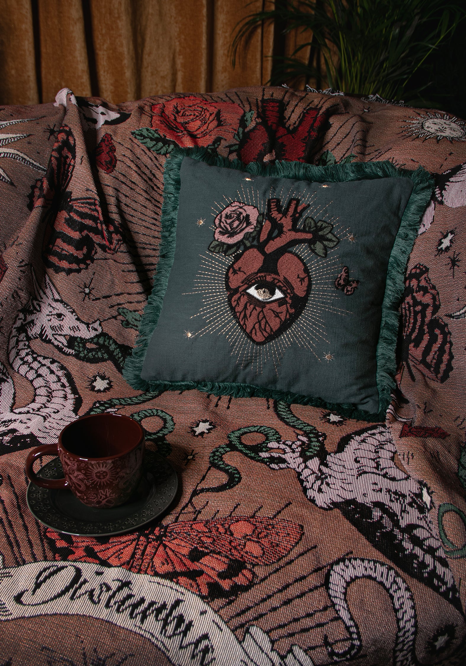 Cor Amara Heart Embroidered Square Cushion - Image 4