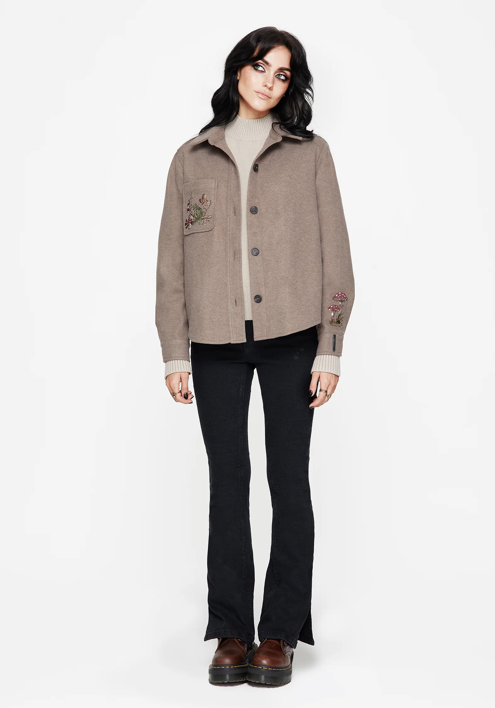 Cordelia Floral Frog Embroidered Pocket Front Shacket - Image 4