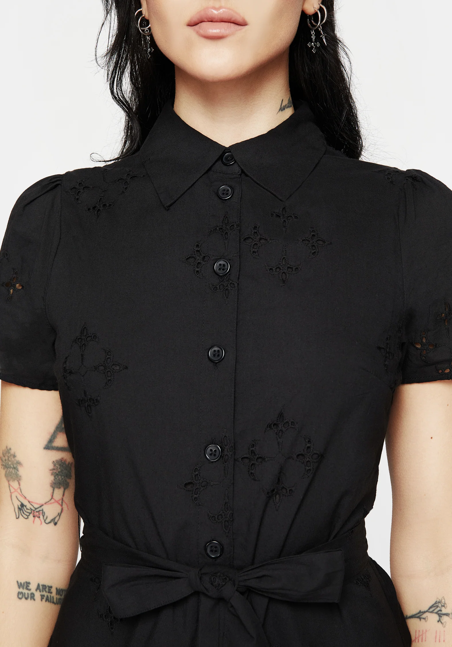 Crux Broderie Cotton Belted Mini Shirt Dress - Image 5