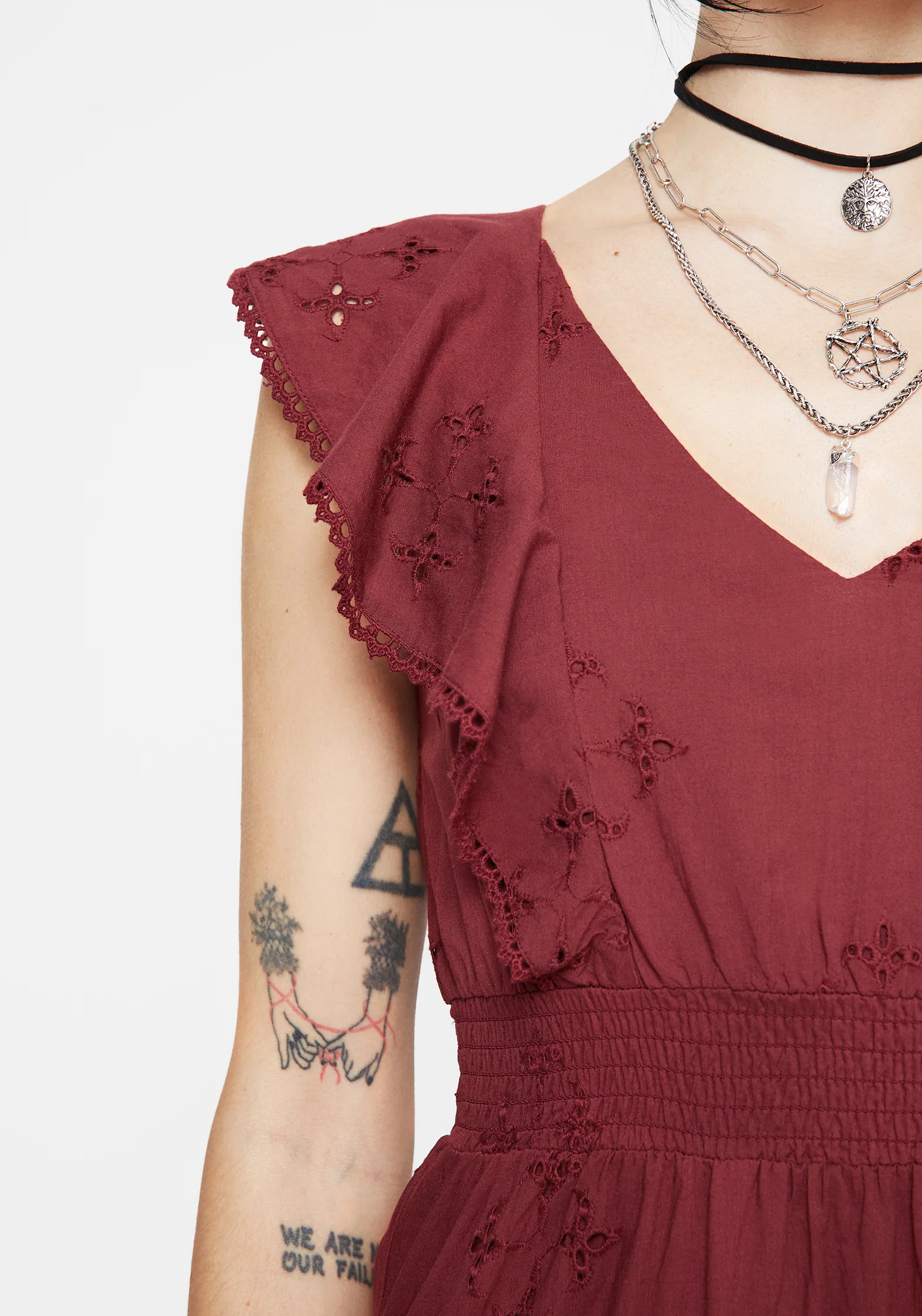Crux Broderie Cotton V-Neck Frill Maxi Dress - Image 2