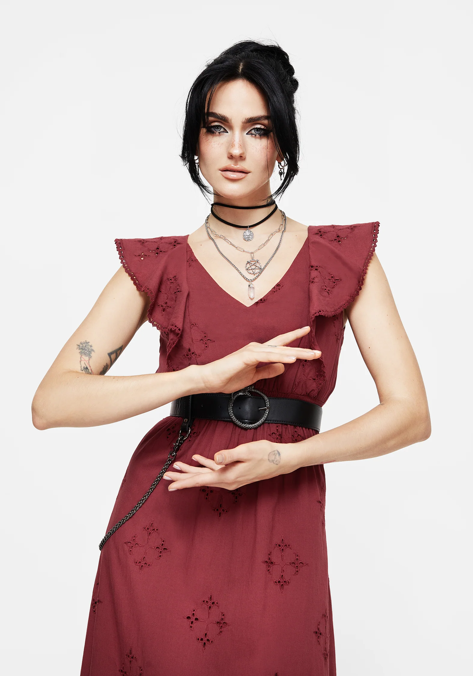 Crux Broderie Cotton V-Neck Frill Maxi Dress - Image 7