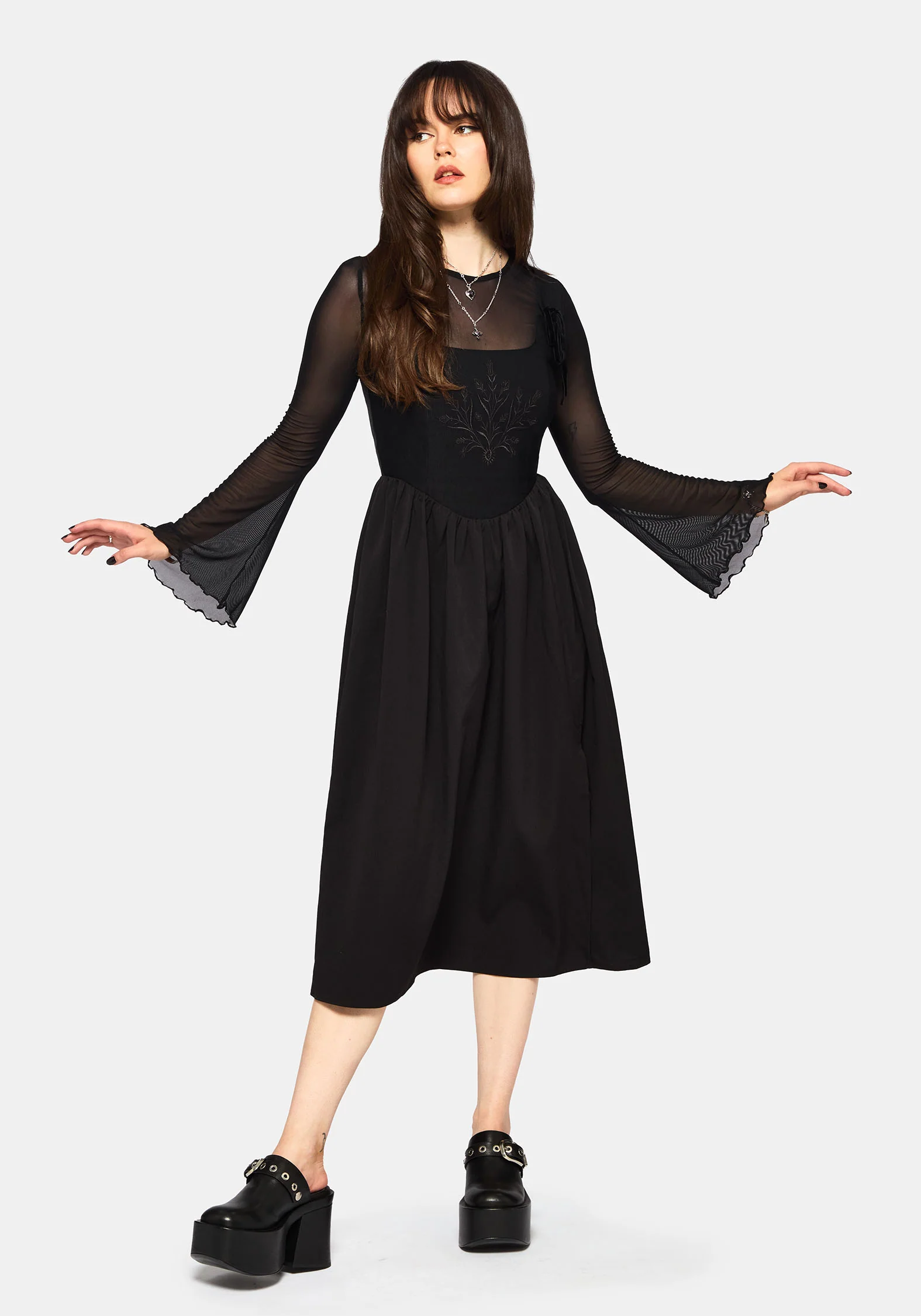 Cybele Embroidered Front Corset Bodice Midi Dress - Image 4