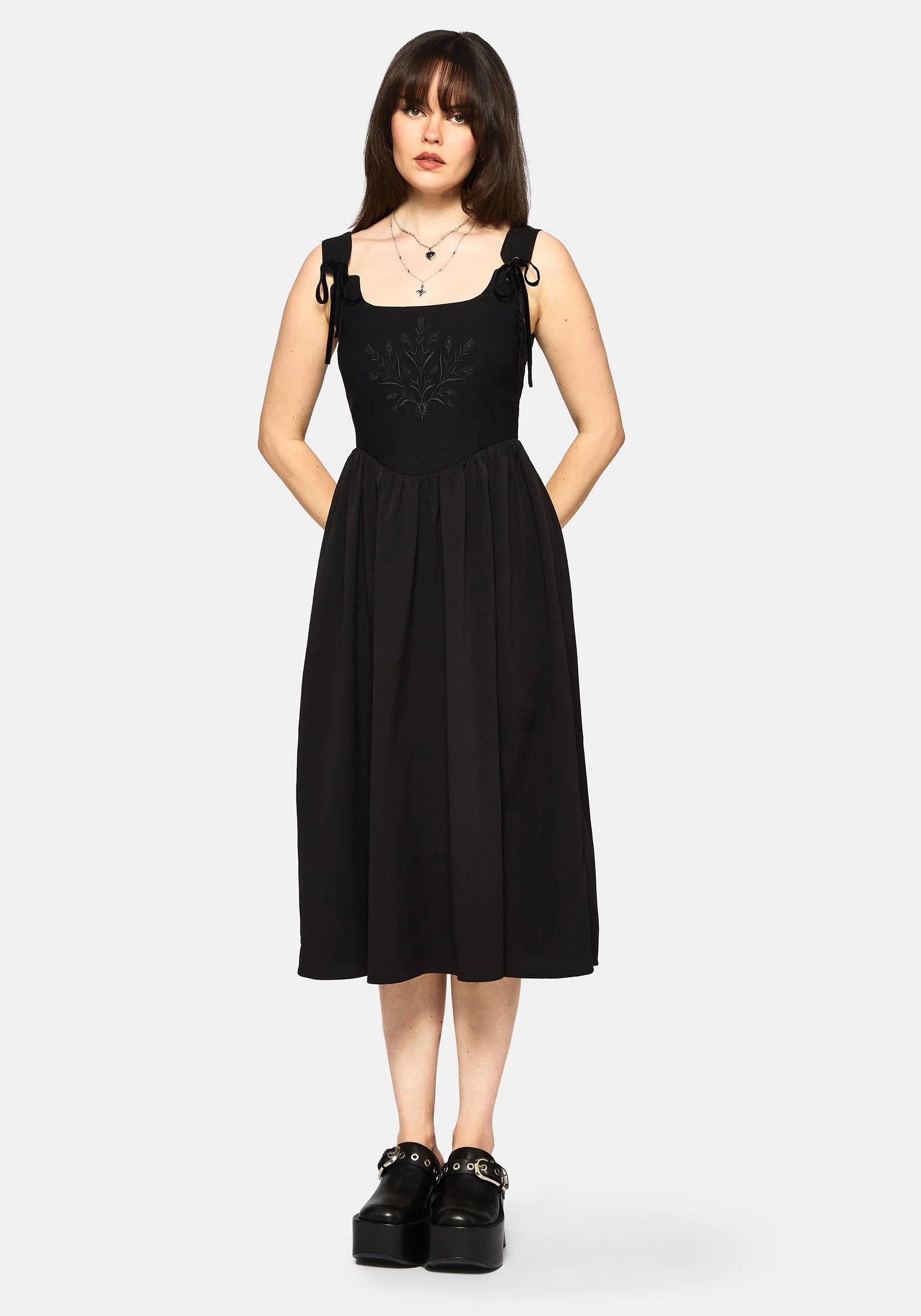 Cybele Embroidered Front Corset Bodice Midi Dress - Image 5