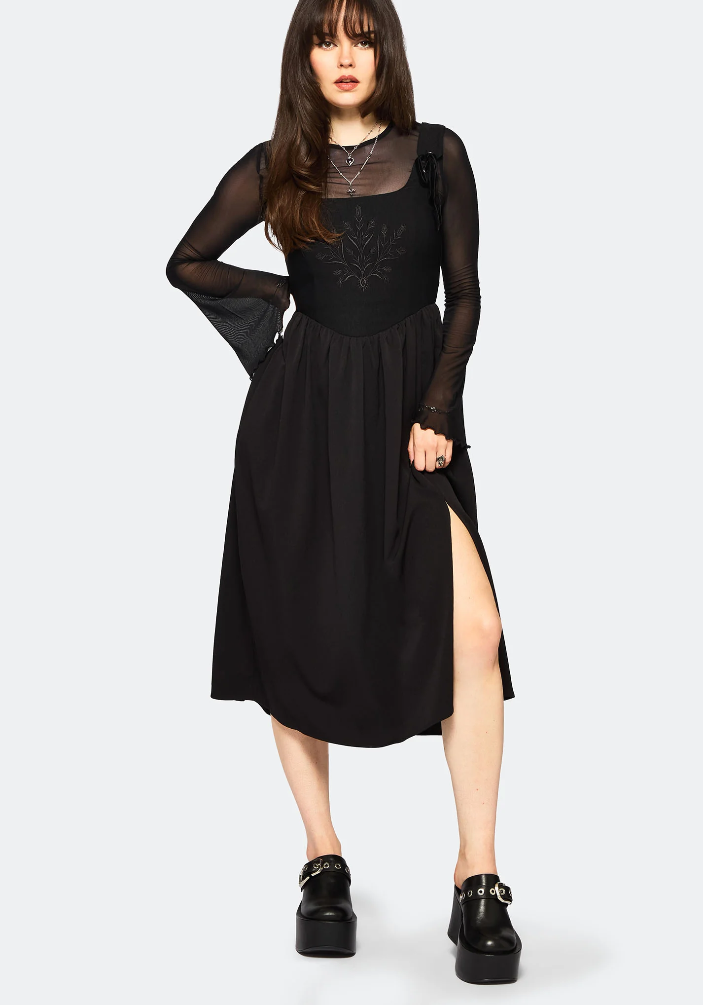 Cybele Embroidered Front Corset Bodice Midi Dress - Image 6
