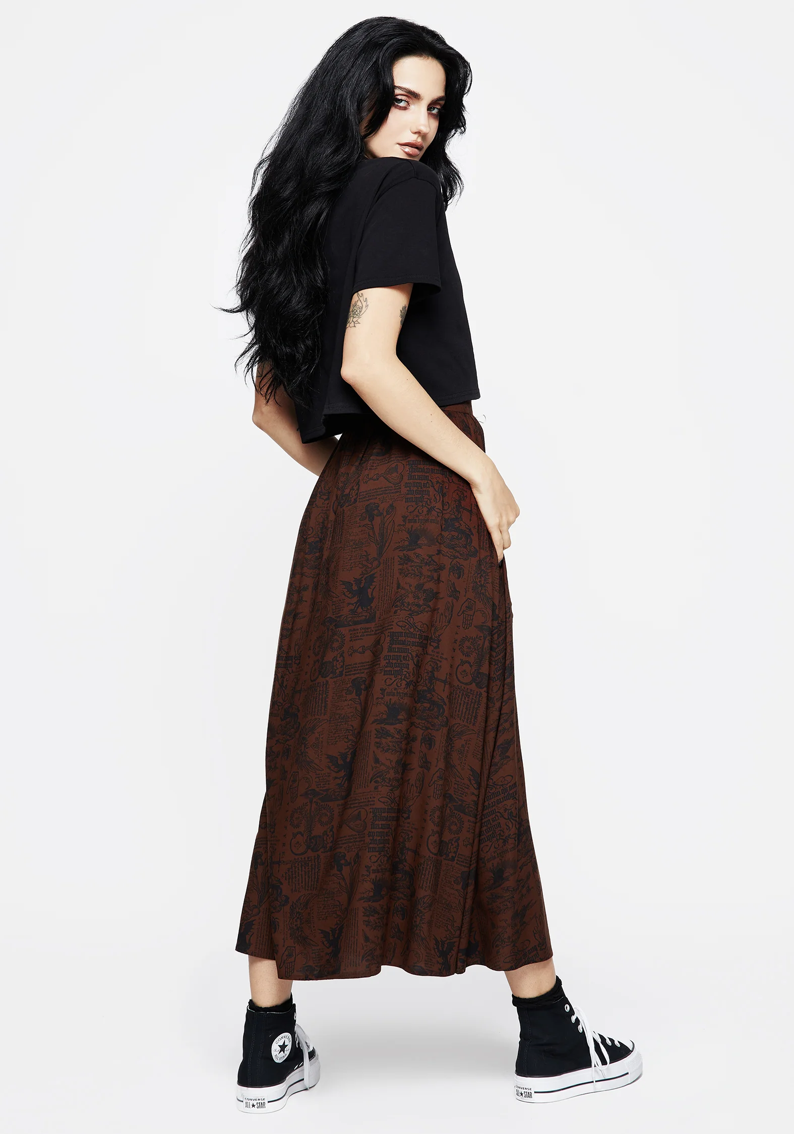 Daemonologie Woodcut Print Midaxi Skirt - Image 5