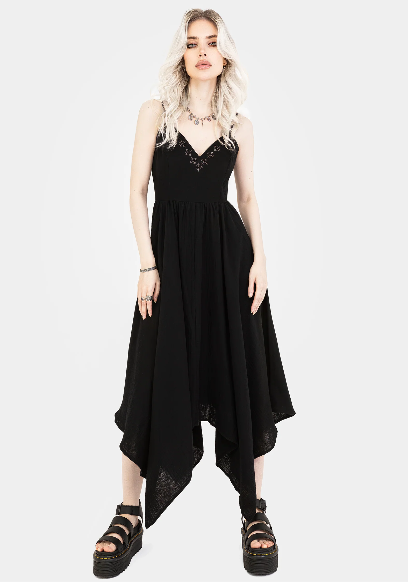 Damara Embroidered Cotton Hanky Hem Midaxi Dress - Image 4
