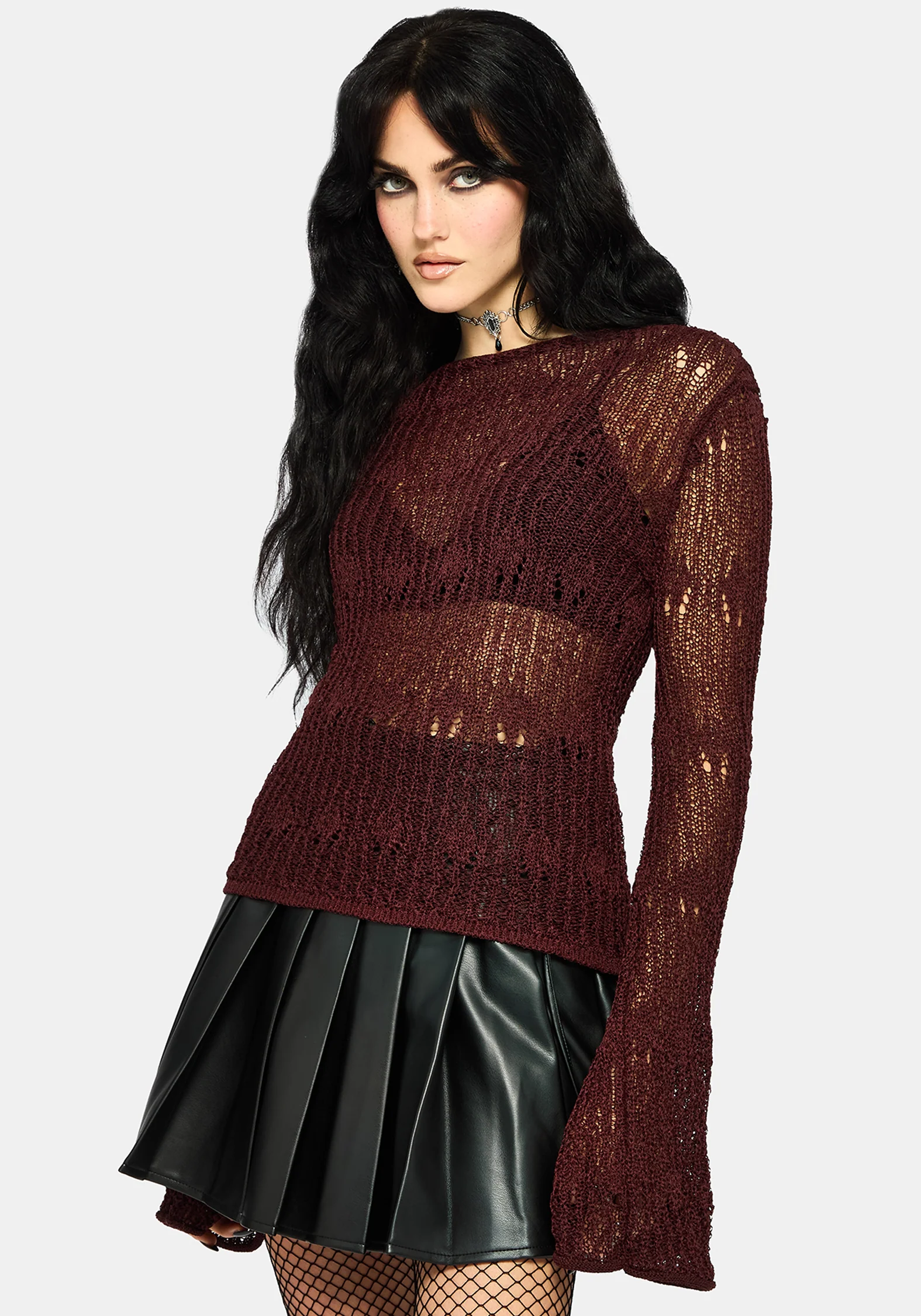 Damien Ladder Knit Top - Burgundy - Image 2