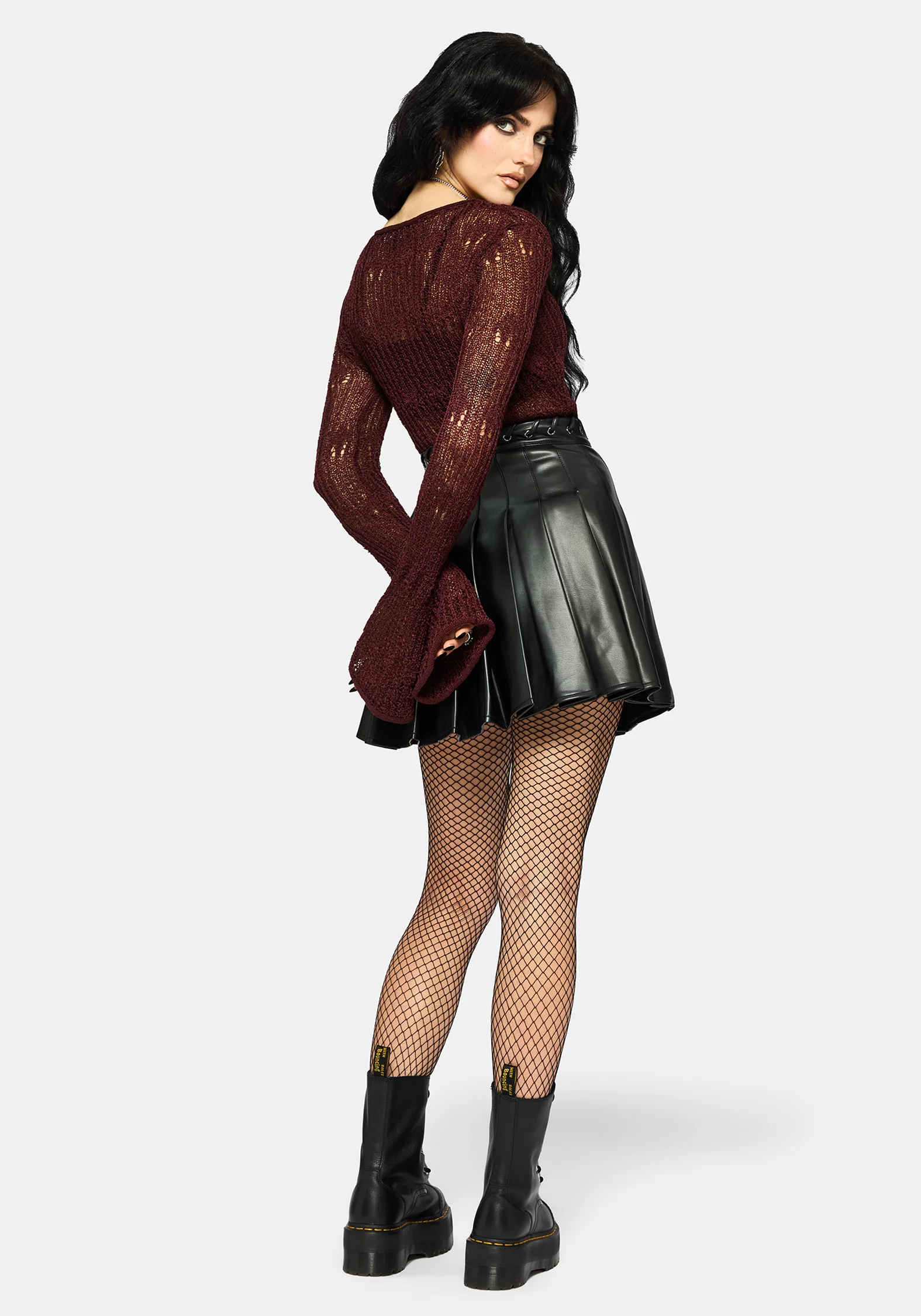Damien Ladder Knit Top - Burgundy - Image 3