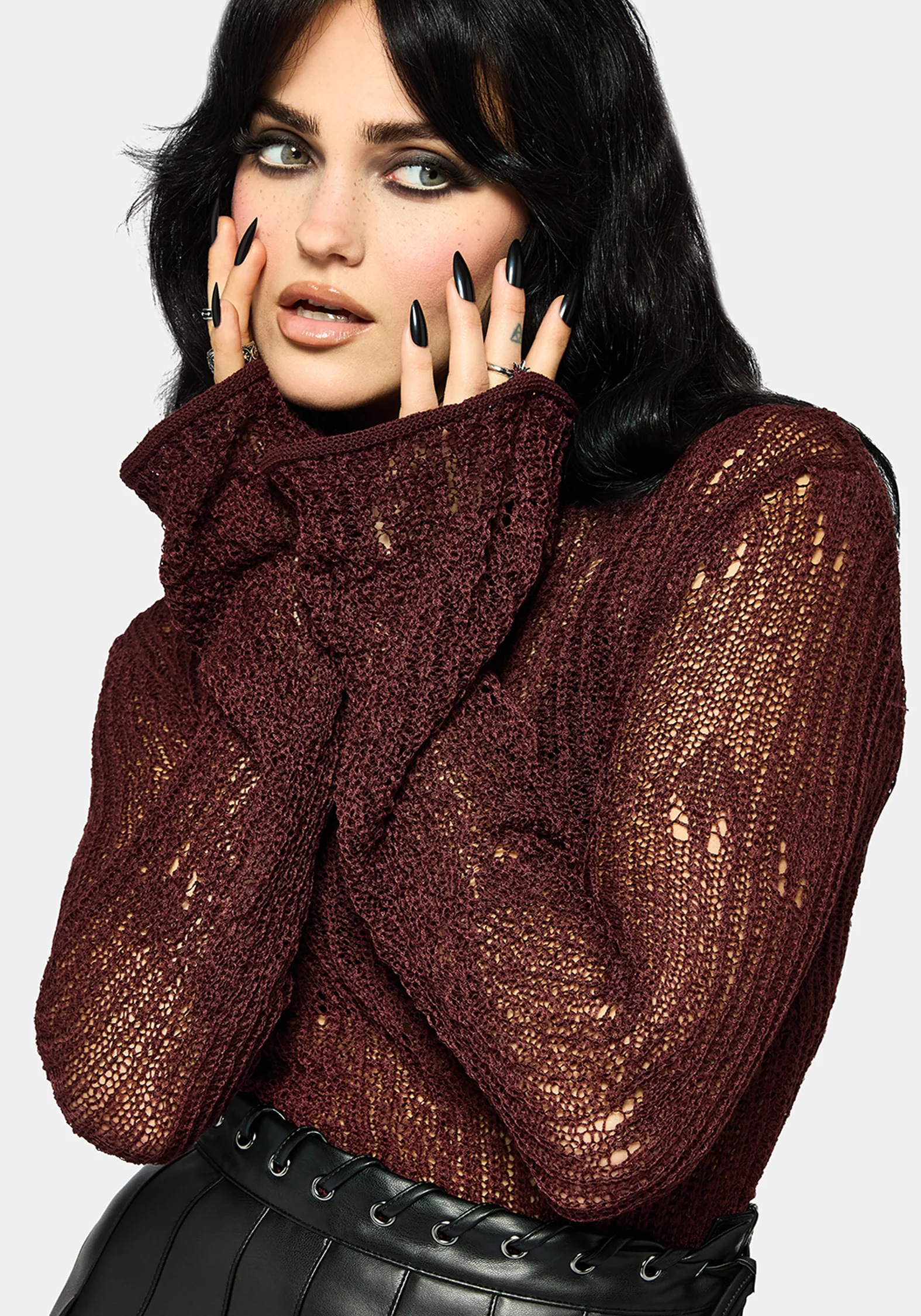 Damien Ladder Knit Top - Burgundy - Image 4