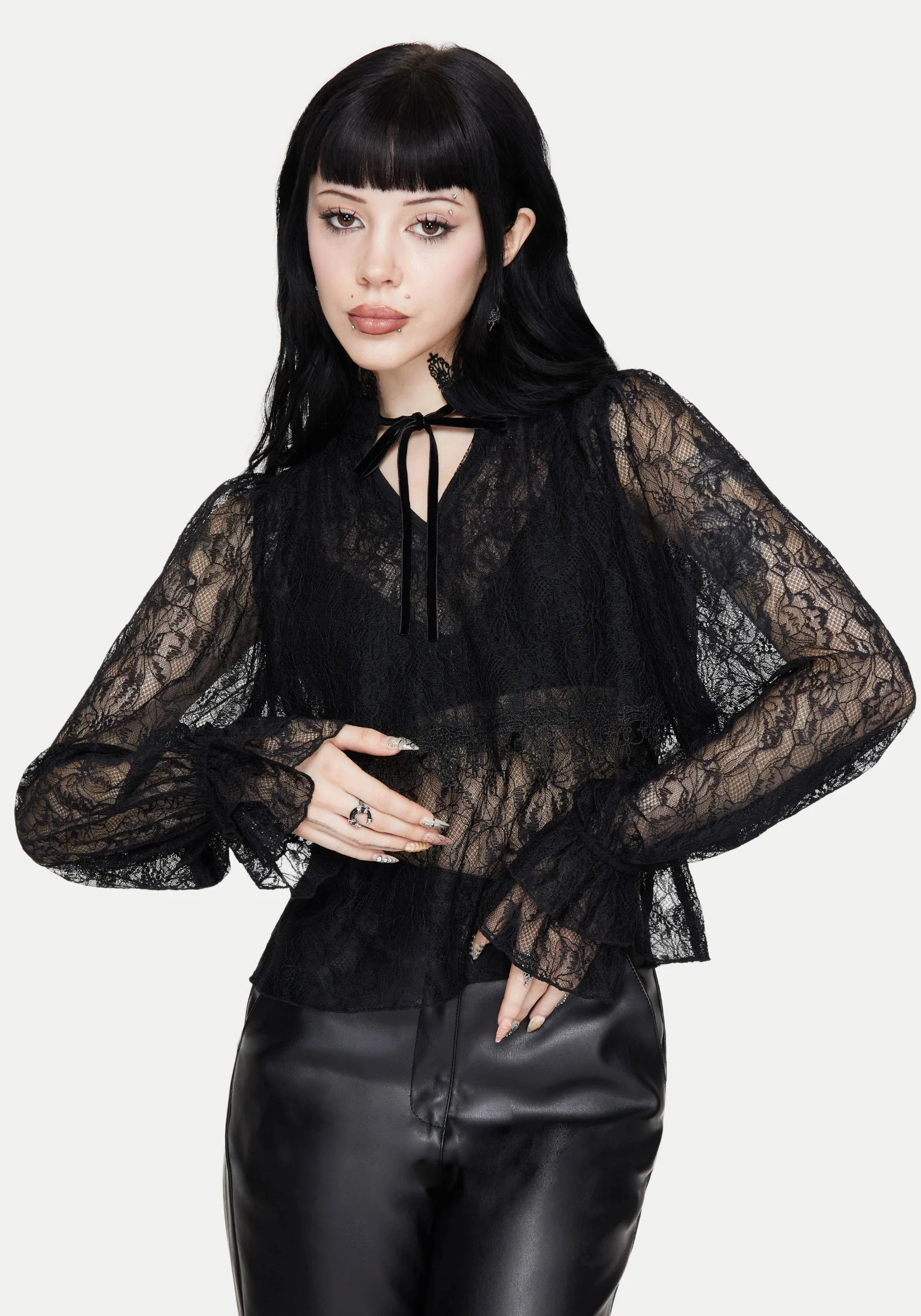 Darkwave Tie Neck Lace Blouse - Image 4