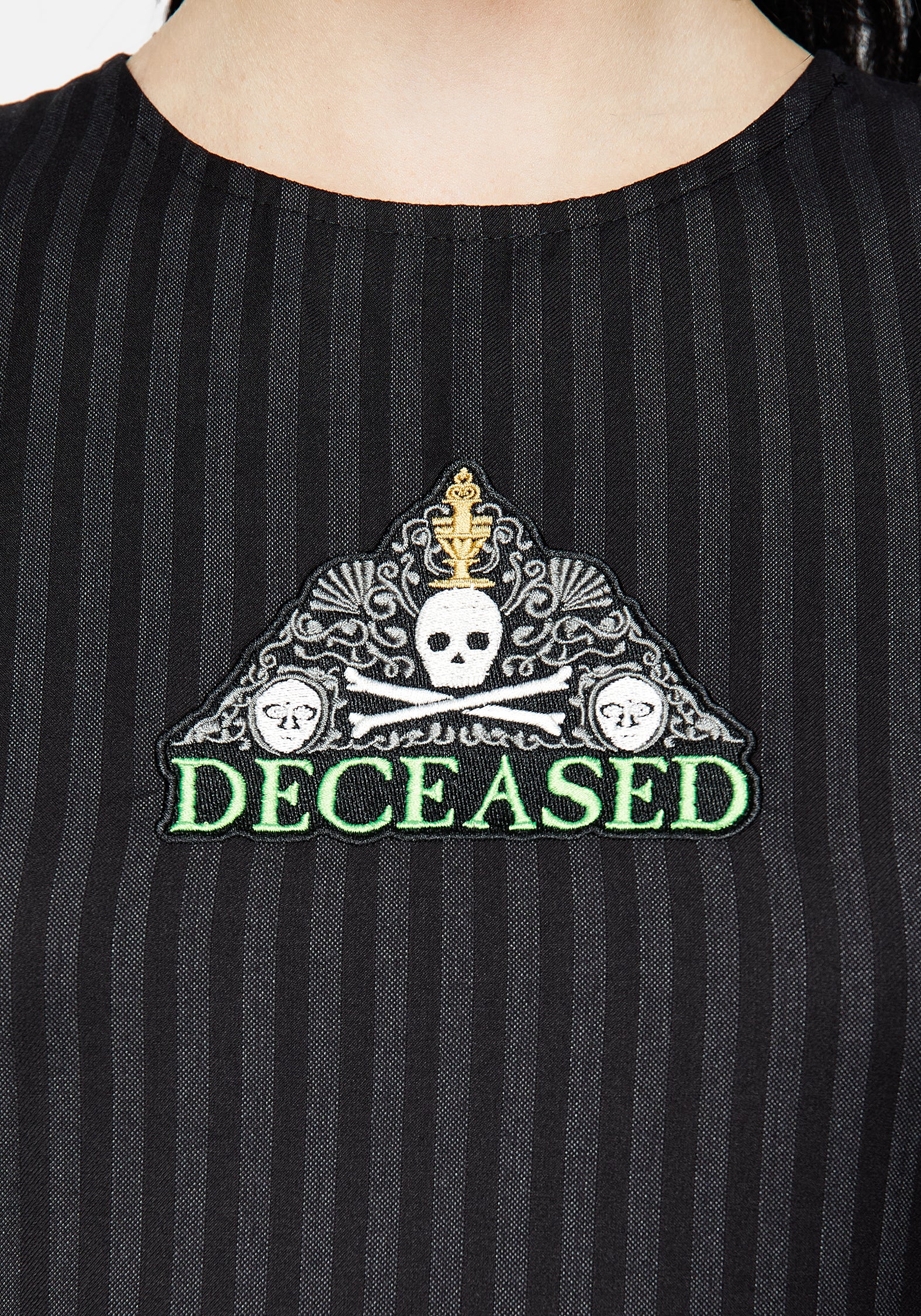 Deceased Embroidered Striped Mini Skater Dress - Image 2