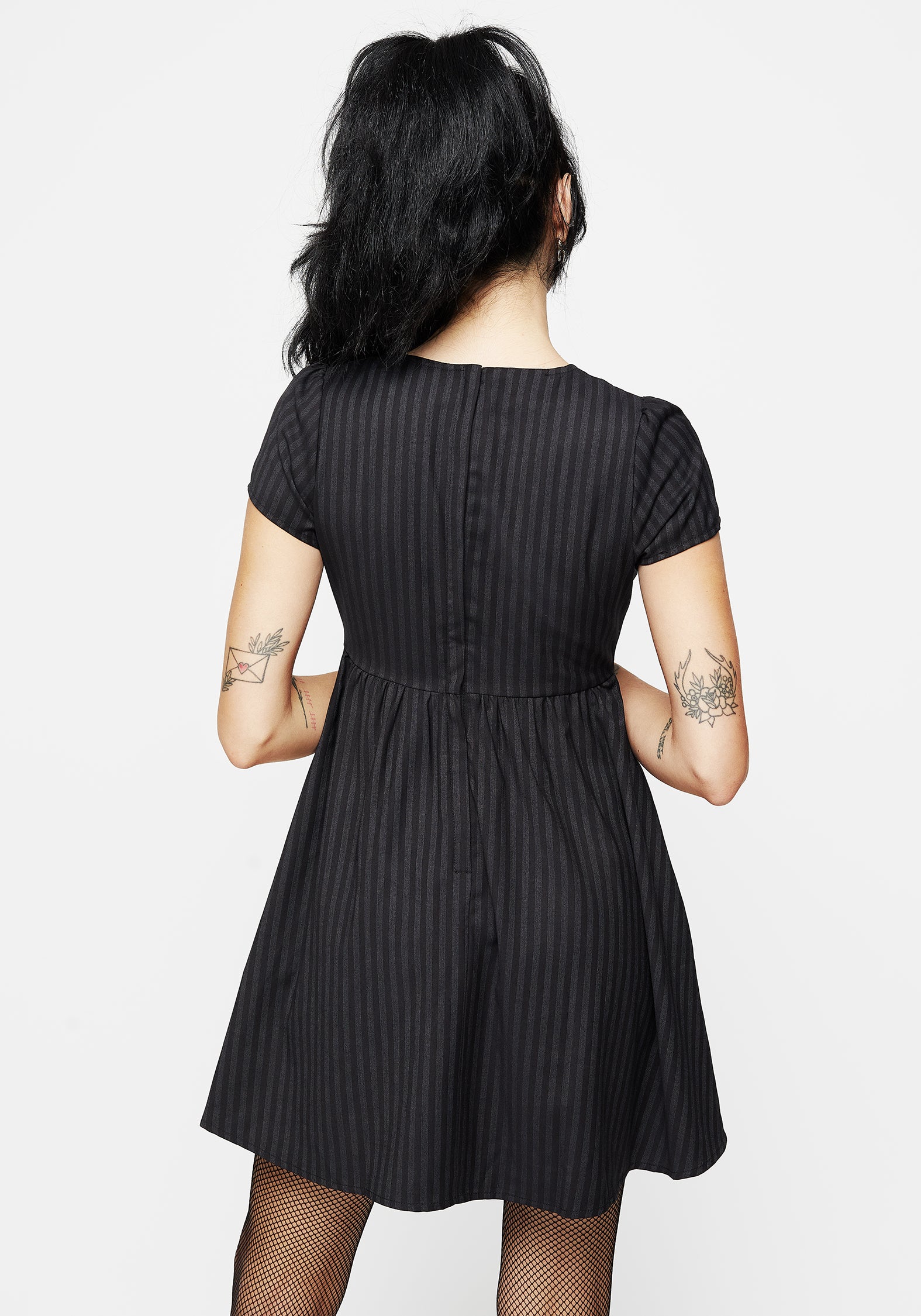 Deceased Embroidered Striped Mini Skater Dress - Image 3