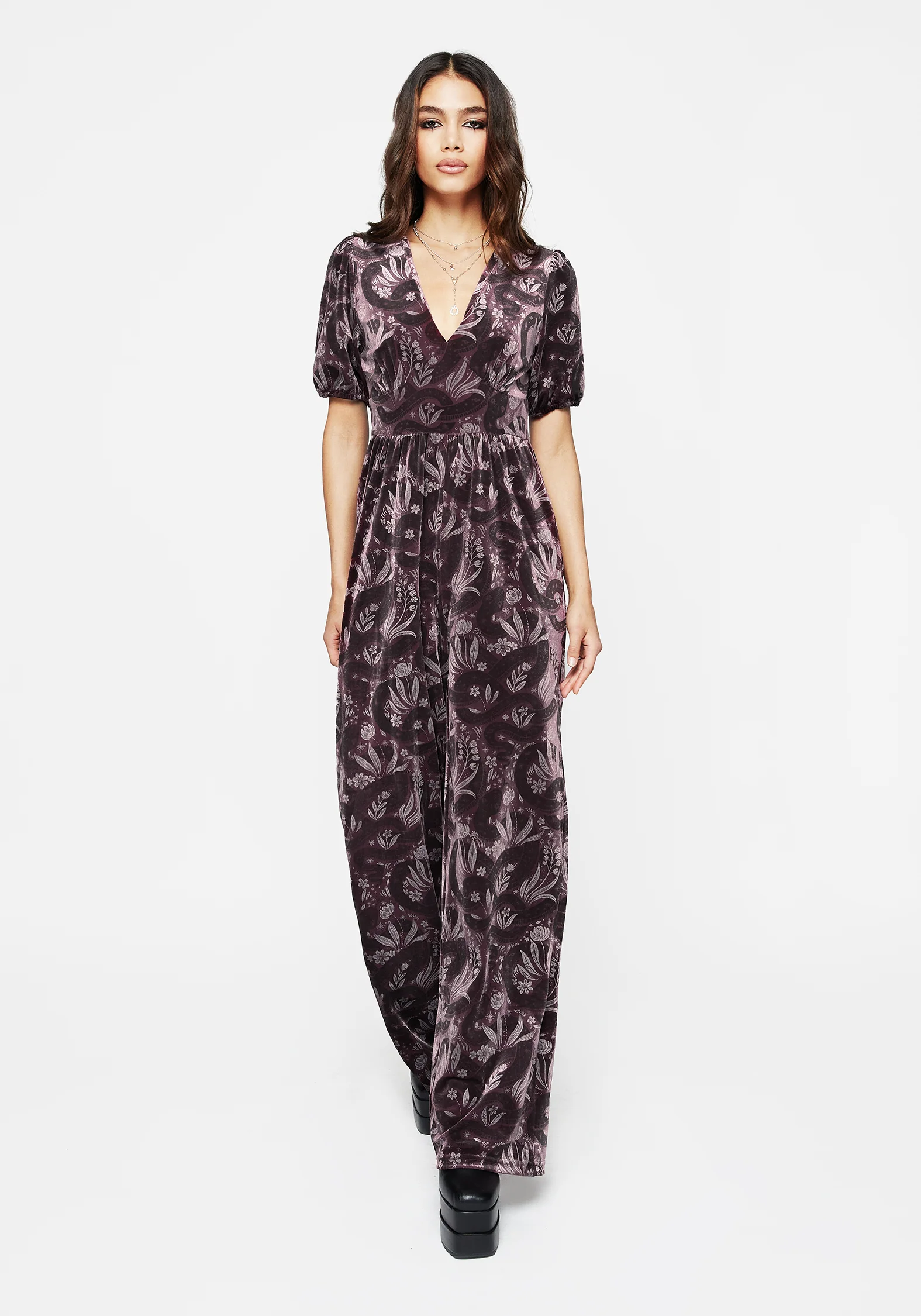 Deception Snake Foil Print Velour Jumpsuit - Image 5