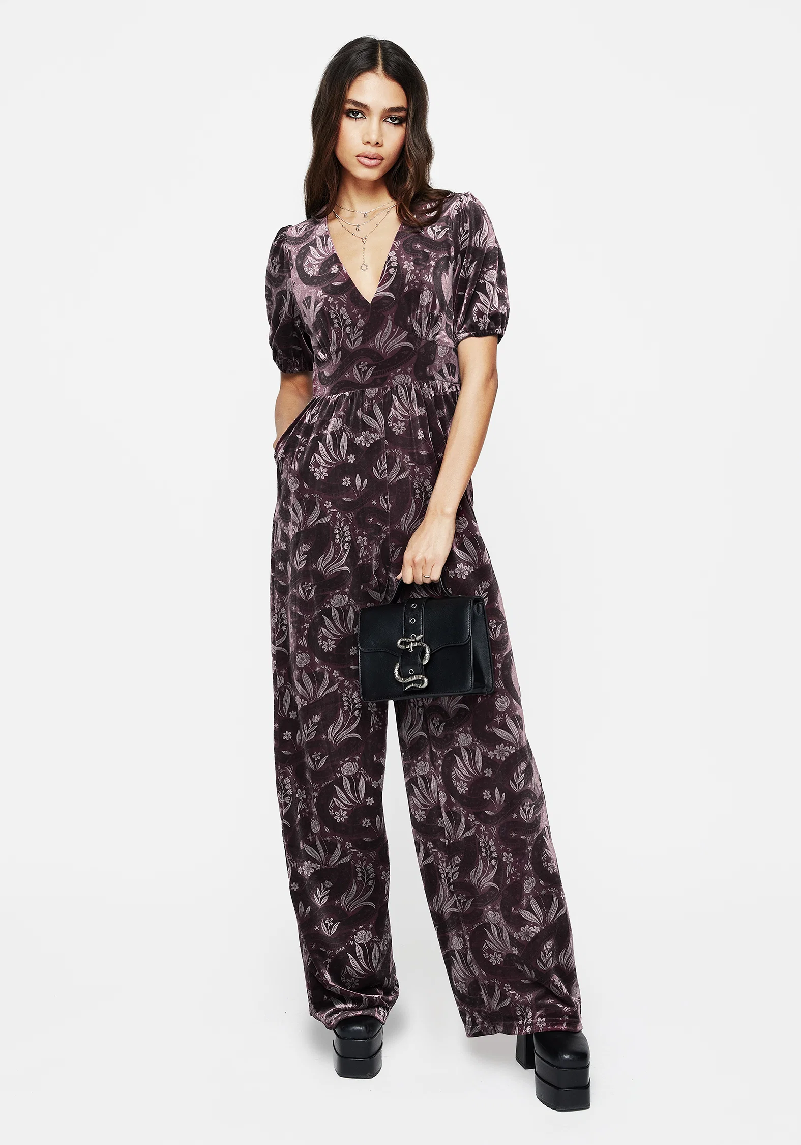 Deception Snake Foil Print Velour Jumpsuit - Image 6
