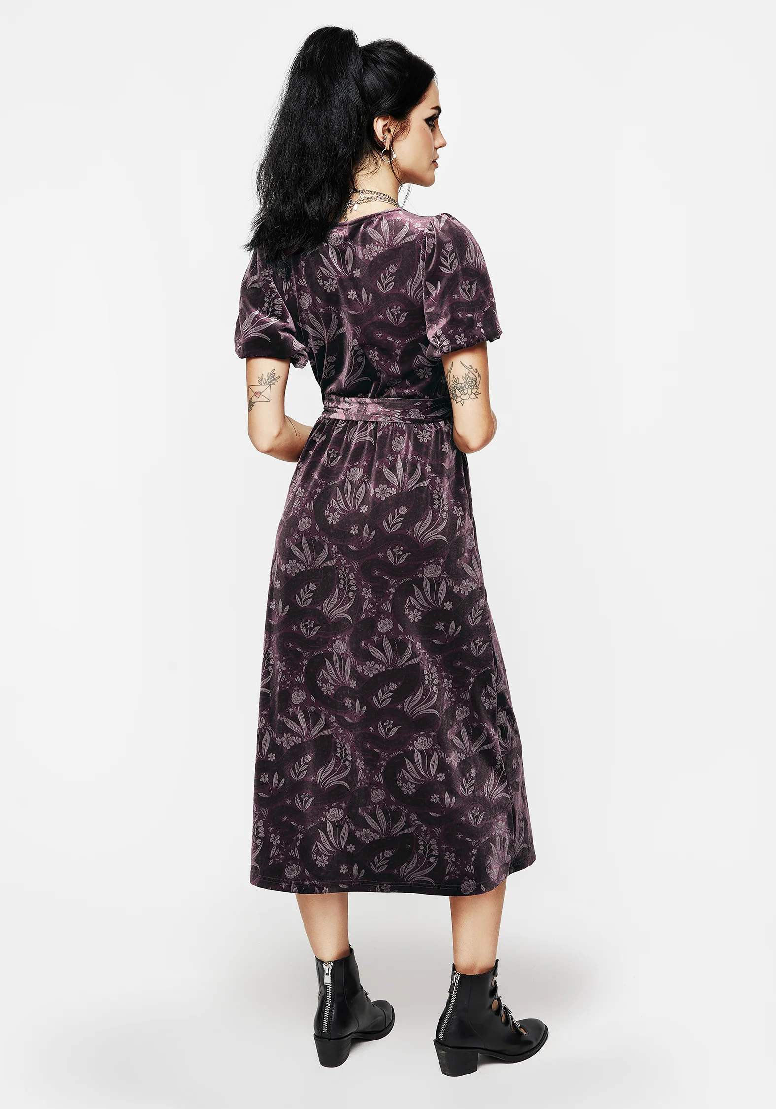 Deception Snake Foil Print Velour Midi Wrap Dress - Image 4