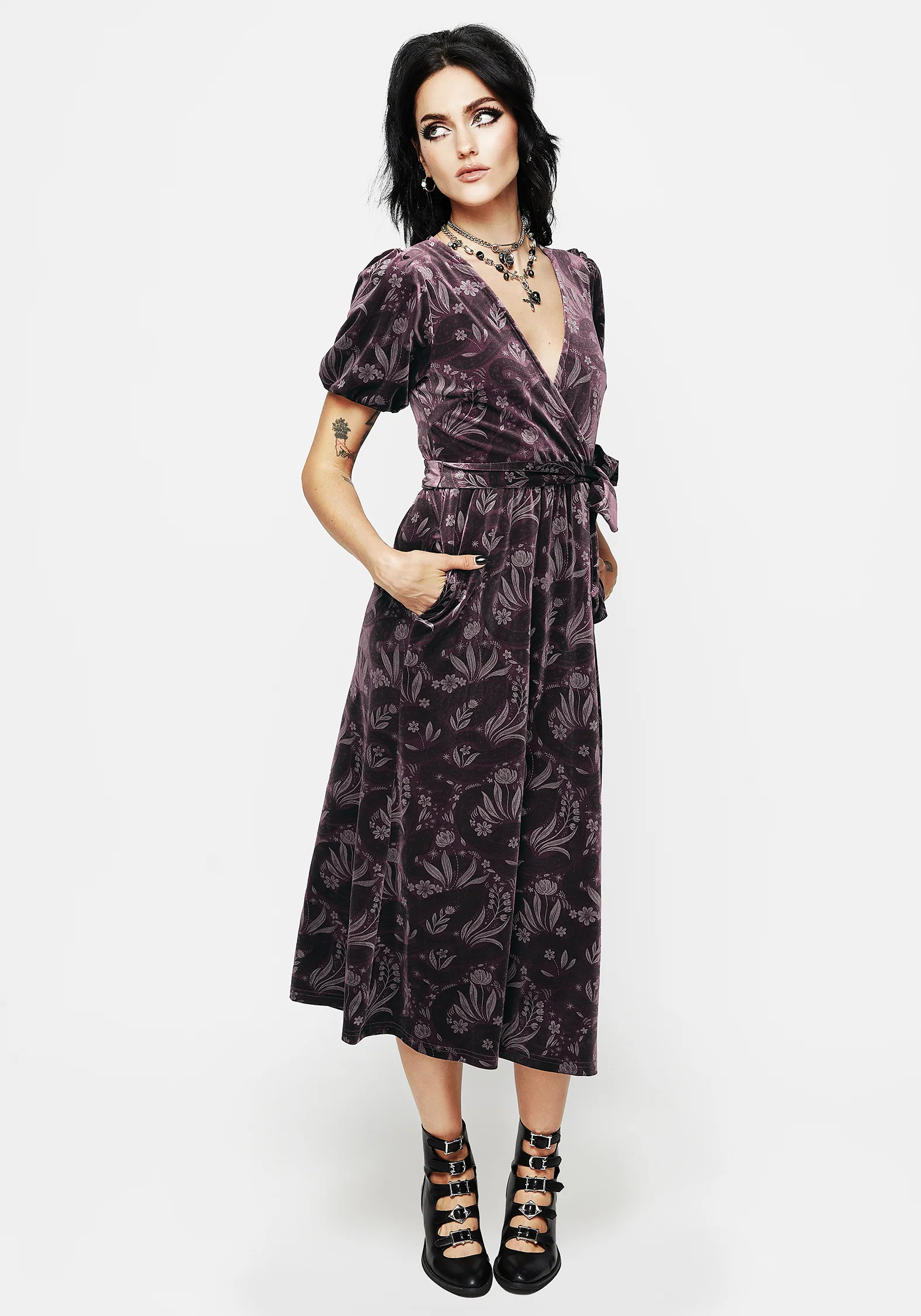 Deception Snake Foil Print Velour Midi Wrap Dress - Image 6