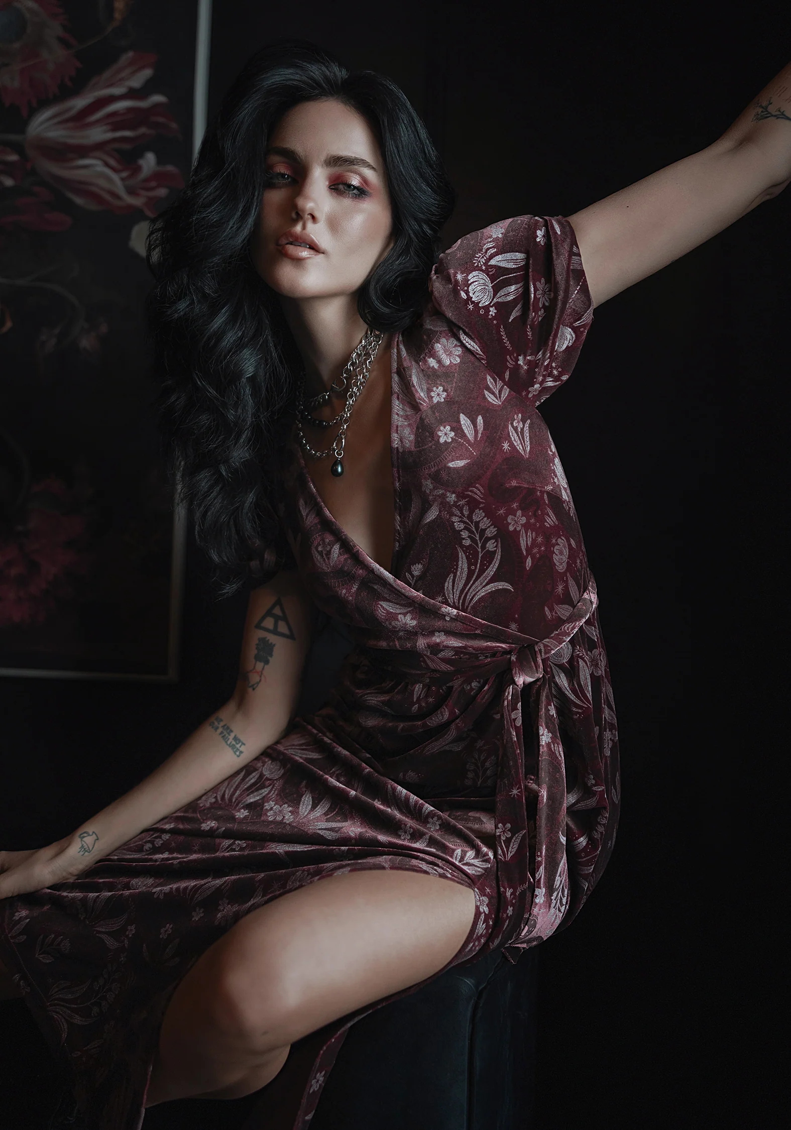 Deception Snake Foil Print Velour Midi Wrap Dress - Image 7
