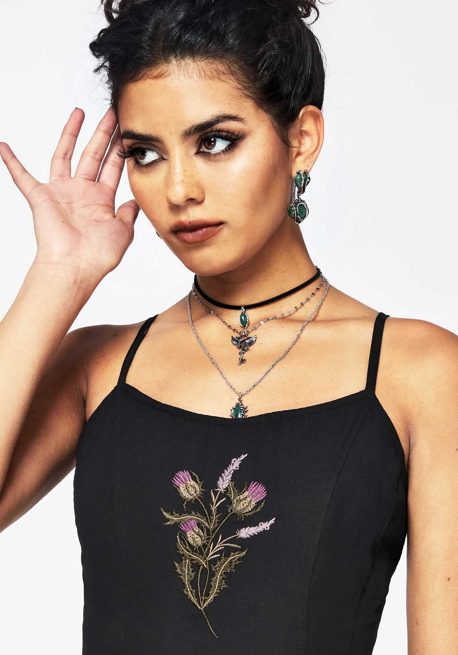 Despair Cotton Thistle Embroidered Cami Tie Back Midi Dress - Image 2