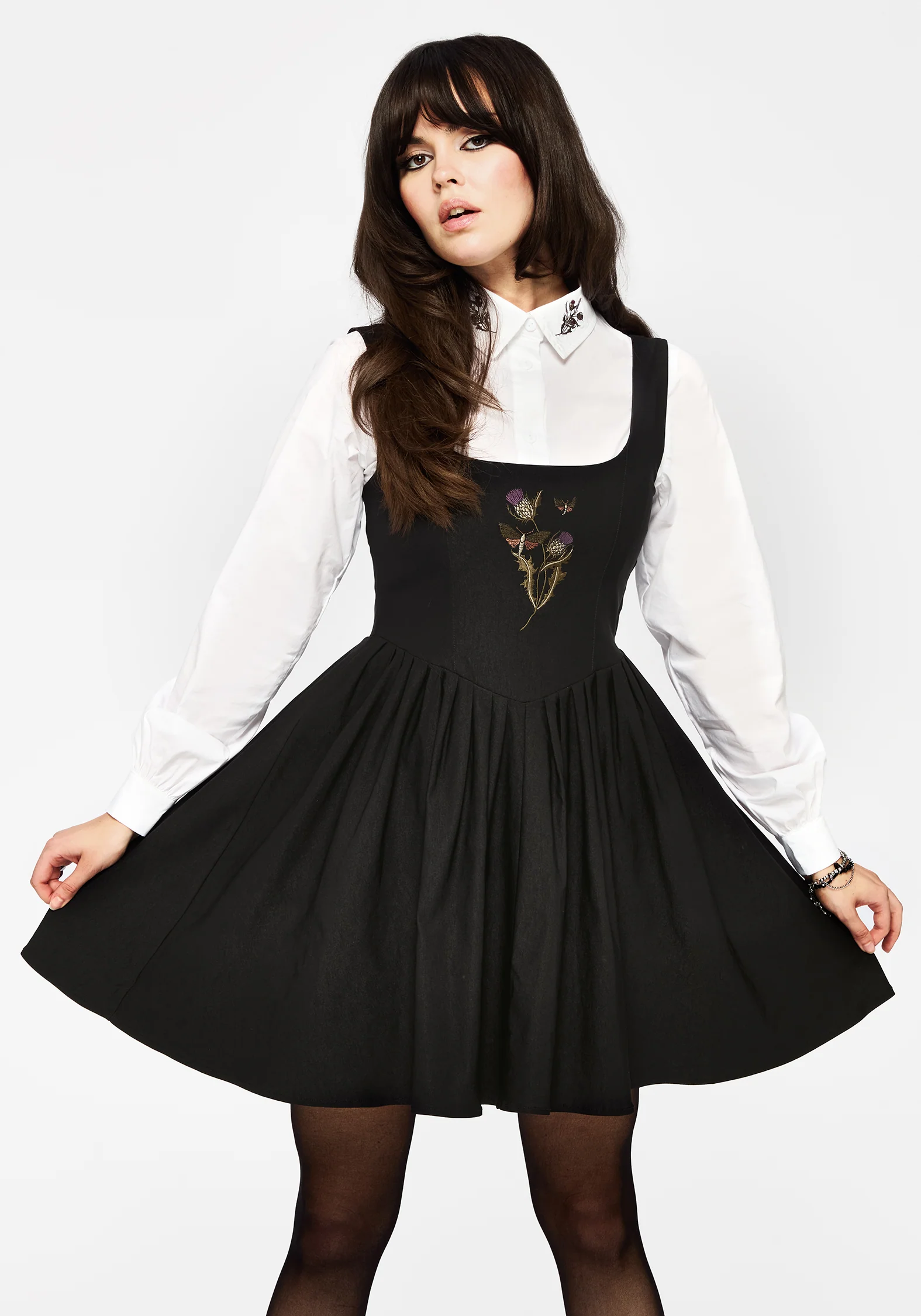 Despair Thistle Embroidered Corset Bodice Pleated Mini Dress - Image 4