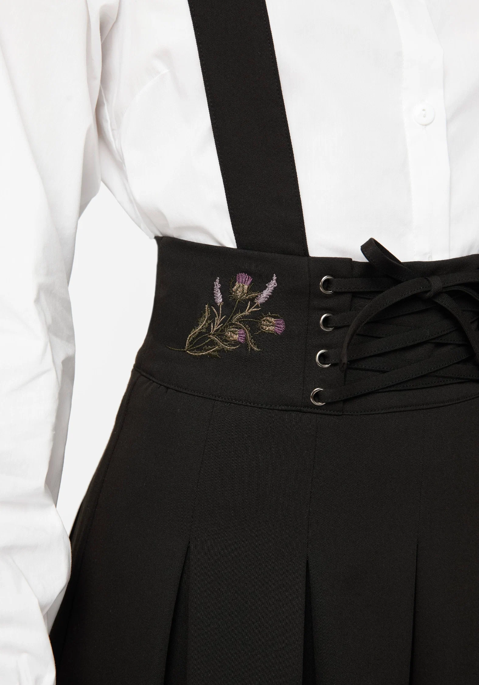 Despair Thistle Embroidered Tailored Pleated Pinafore Midi Skirt - Image 2