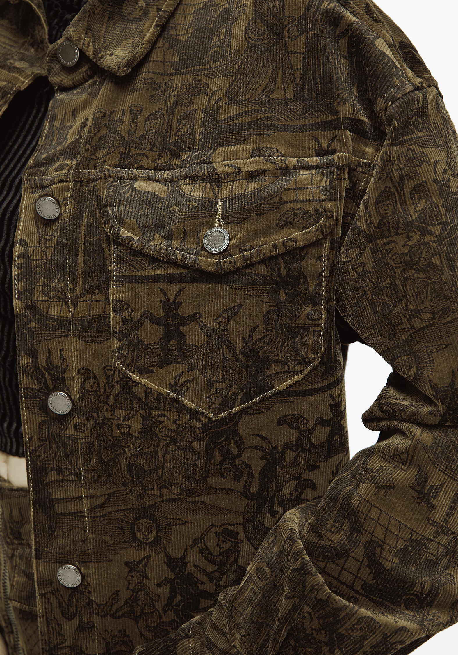 Diabolical Cord Woodcut Print Crop Shacket - Image 2