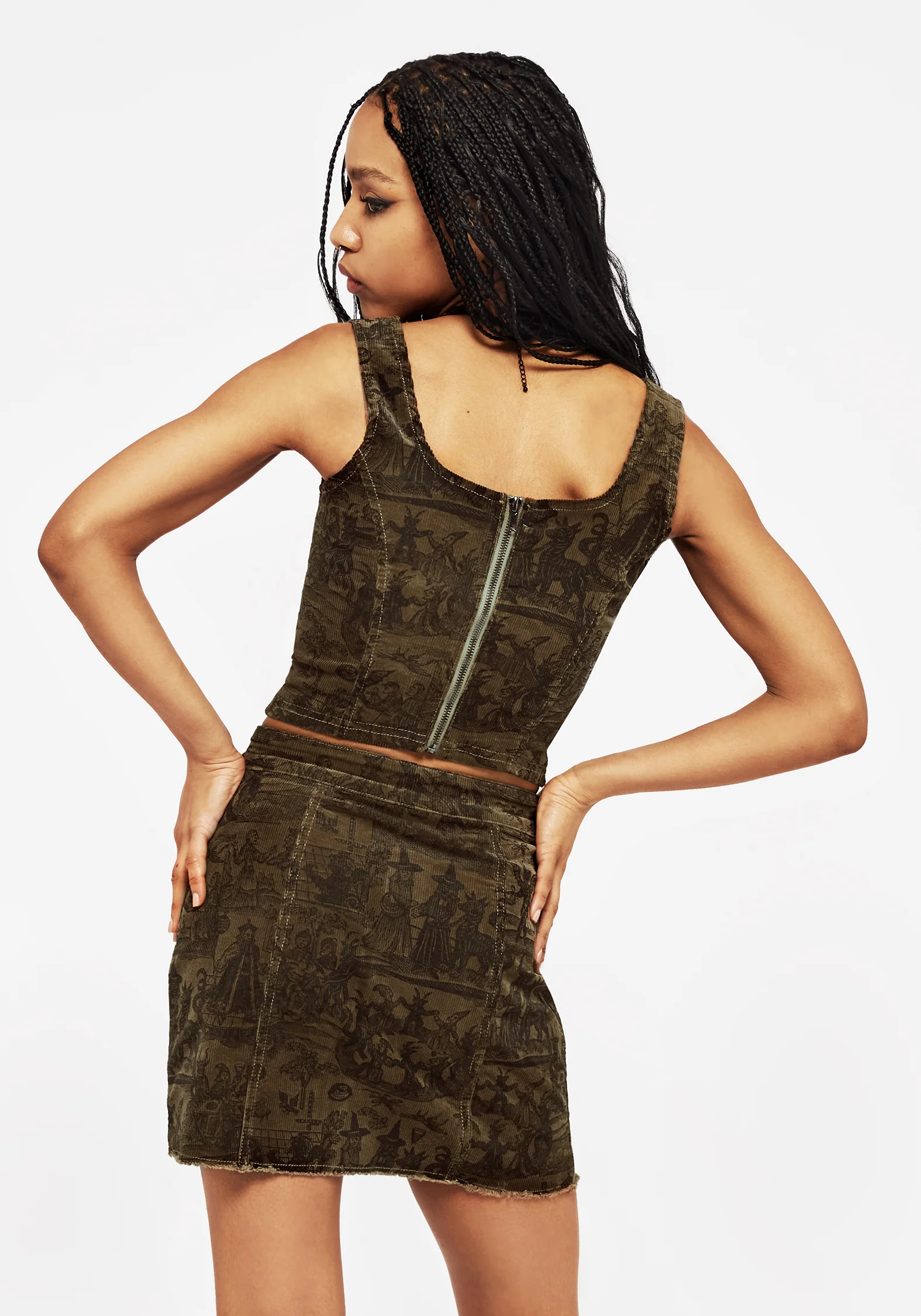 Diabolical Cord Woodcut Print Zip Up Mini Skirt - Image 3