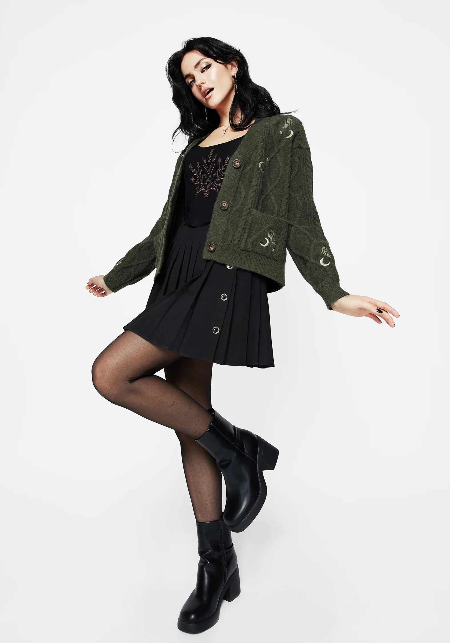 Dianne Embroidered Cable Knit Cardigan - Image 4