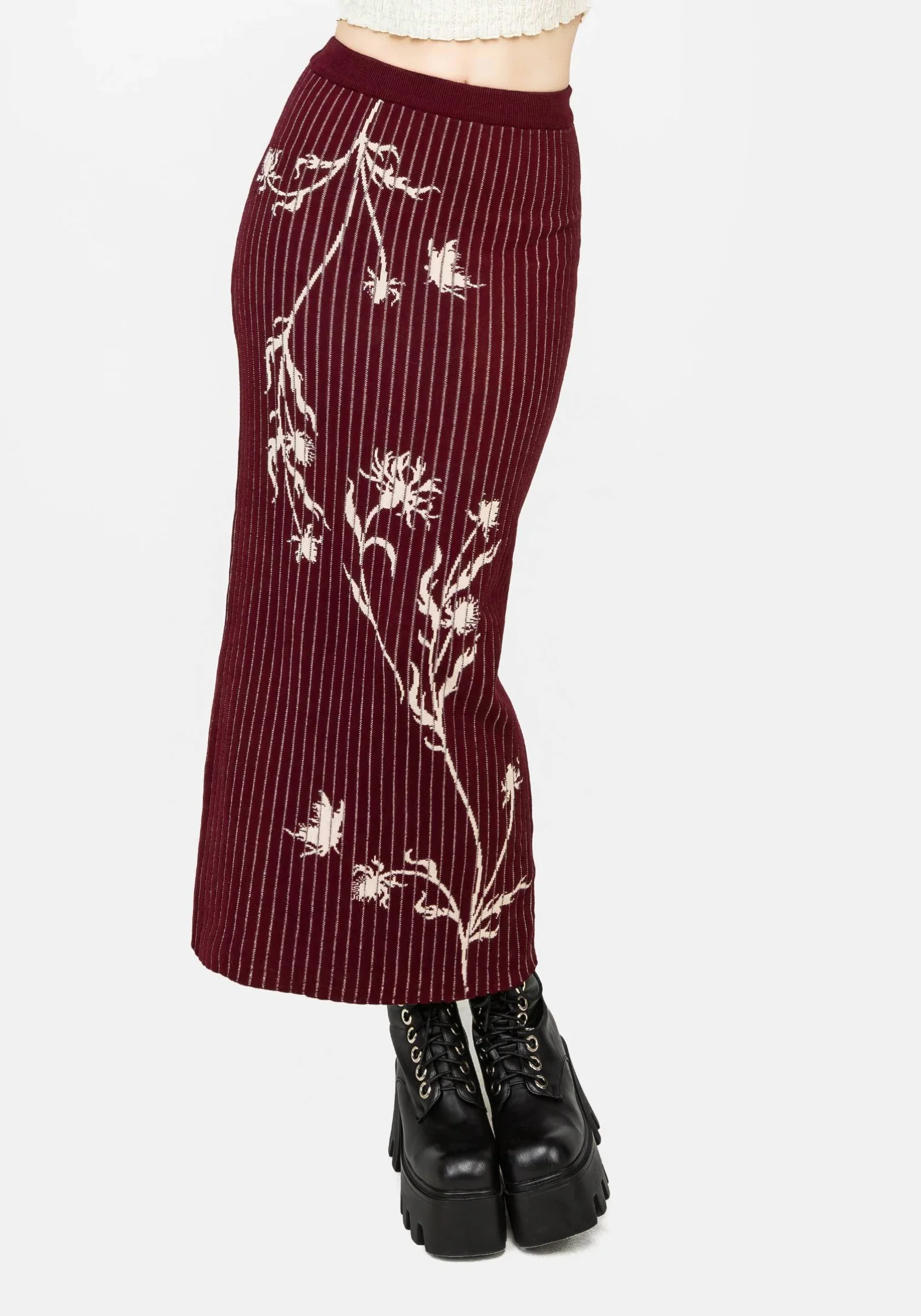 Diastella Floral Jacquard Rib Knit Maxi Skirt - Image 2