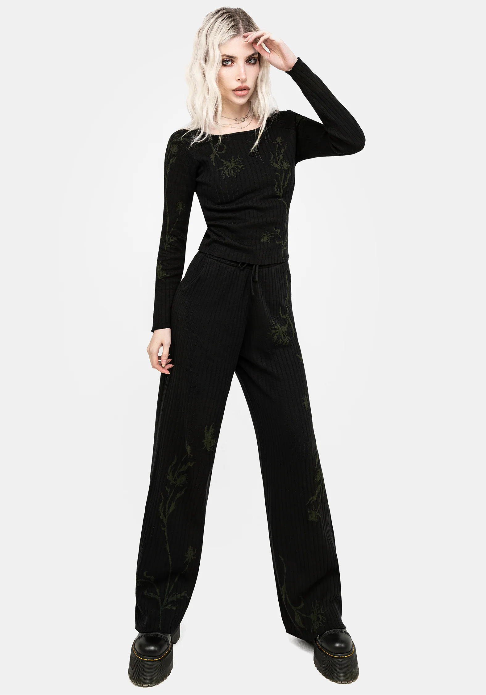 Diastella Floral Jacquard Rib Knit Trousers - Image 4