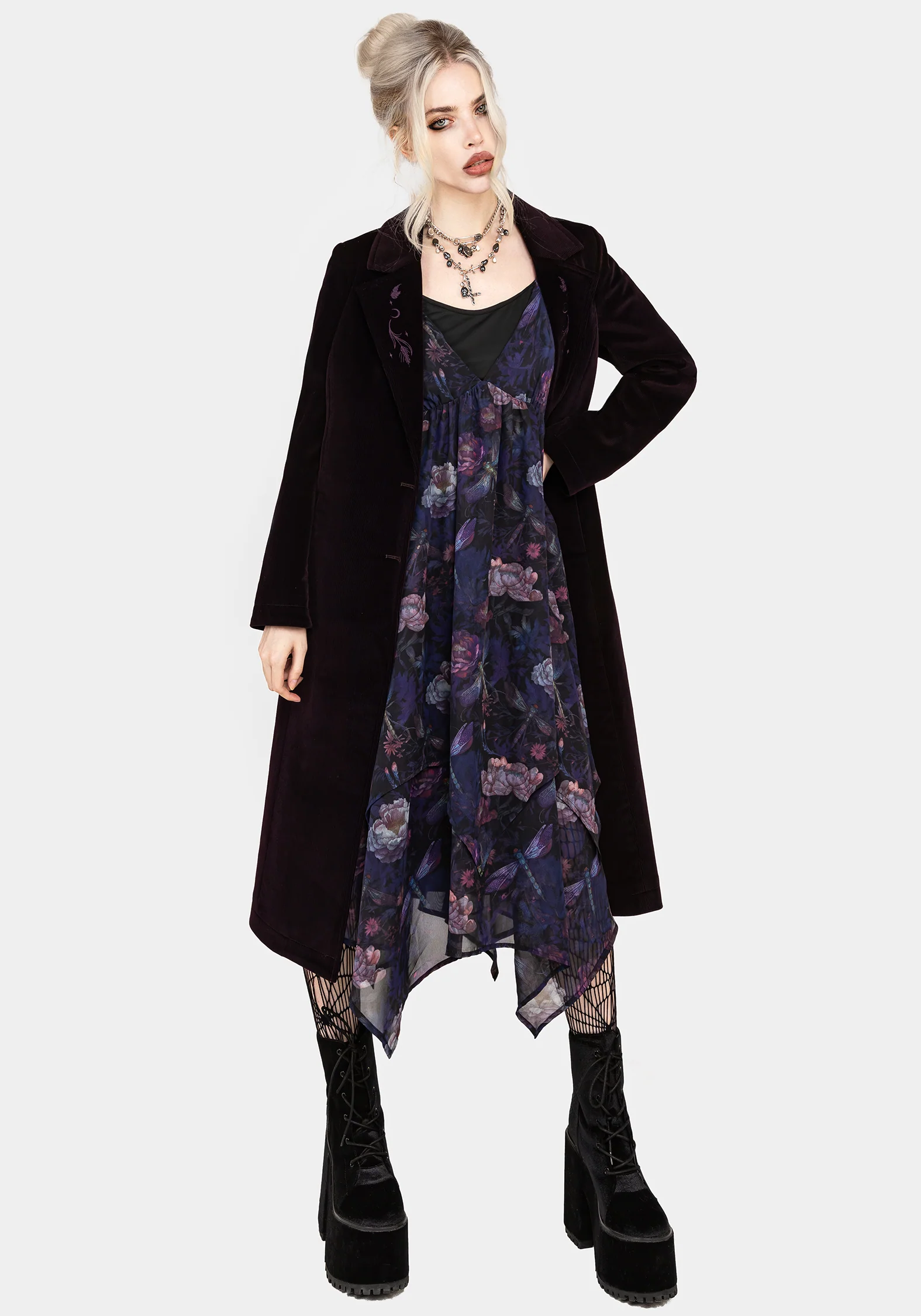 Dragonfly Floral Print Chiffon Handkerchief Hem Dress - Image 7