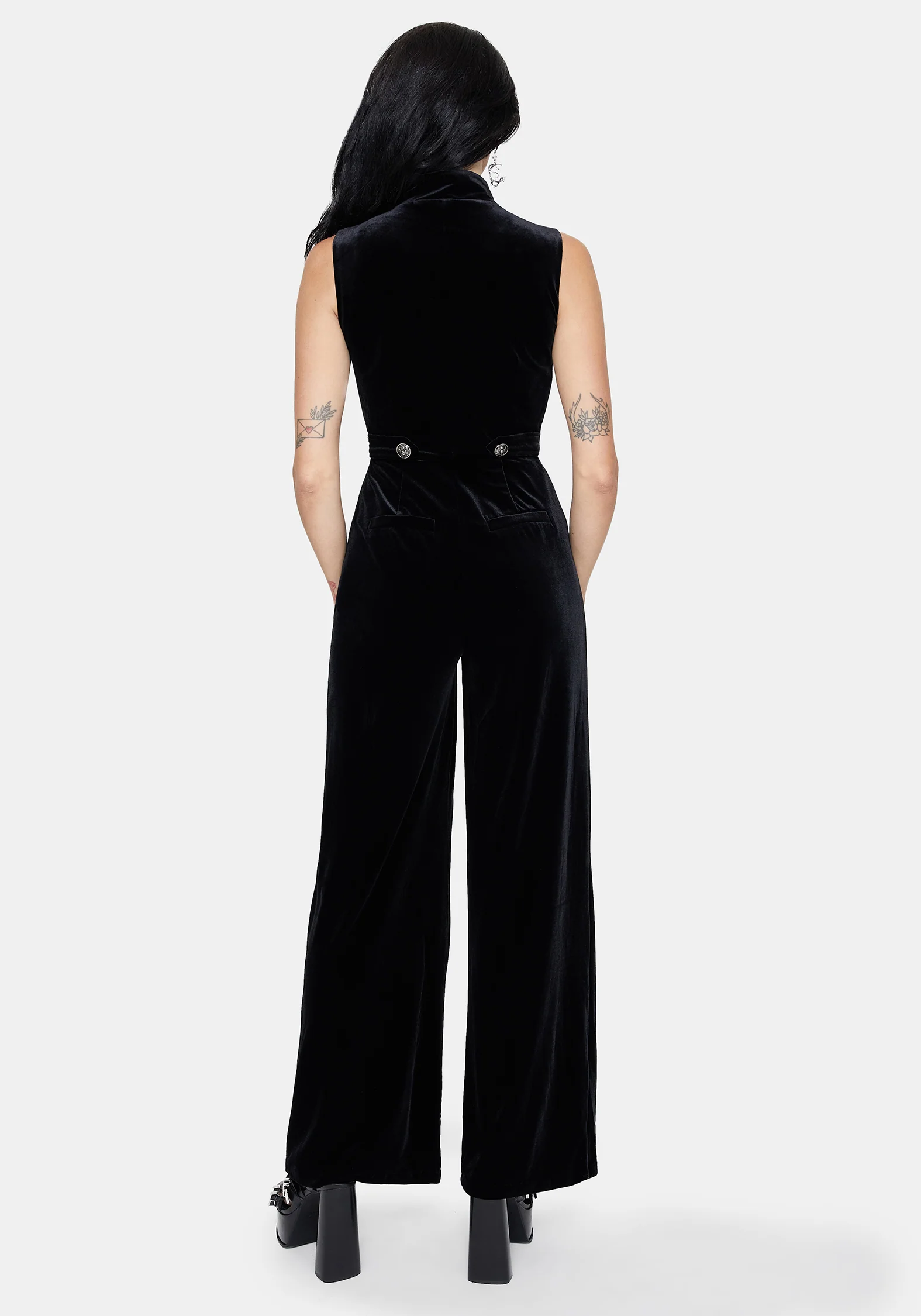 Dusken Velour Button Up High Neck Jumpsuit - Image 3