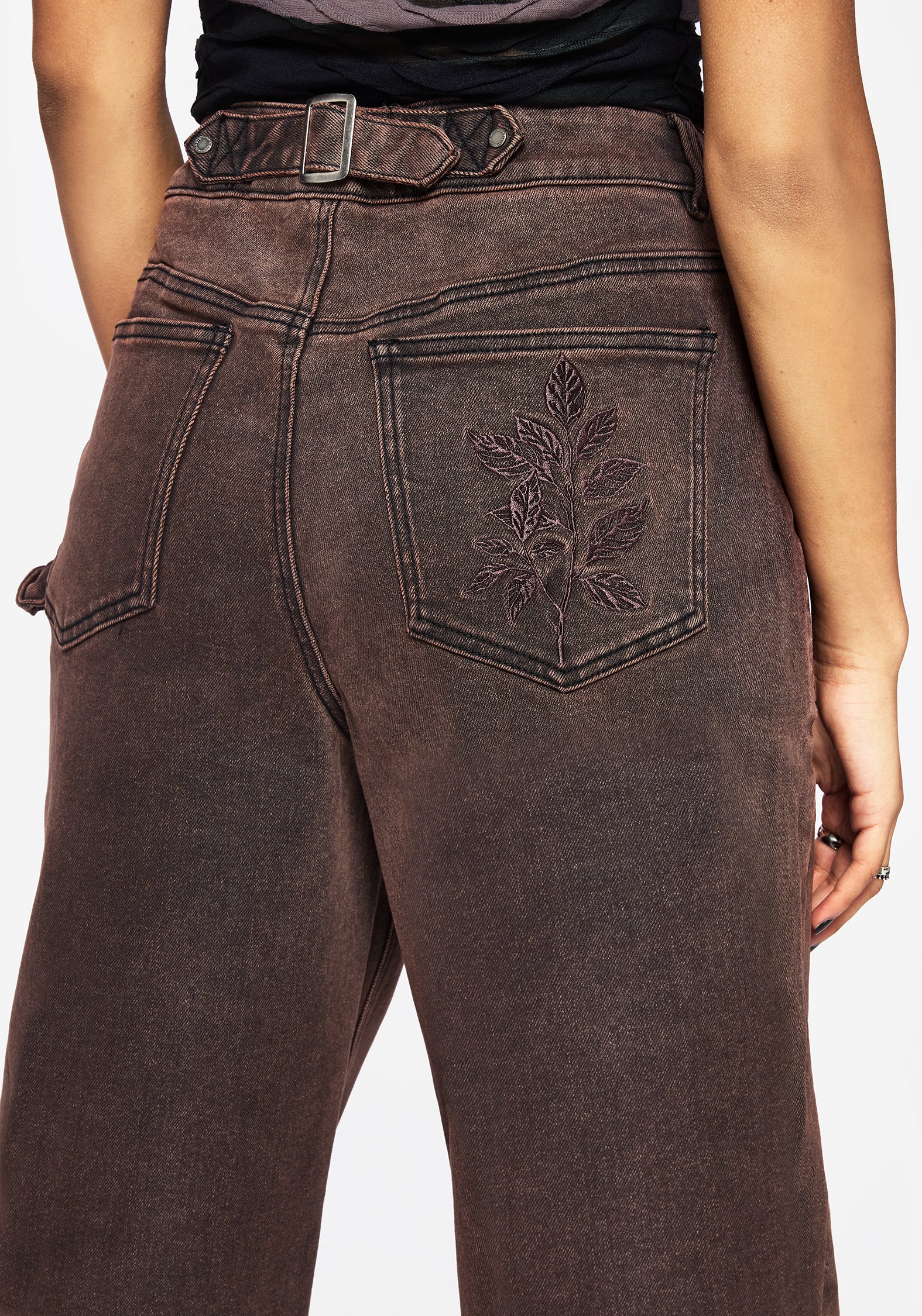 Echo Autumnal Leaf Embroidered Pocket Detail Cropped Jeans - Image 5